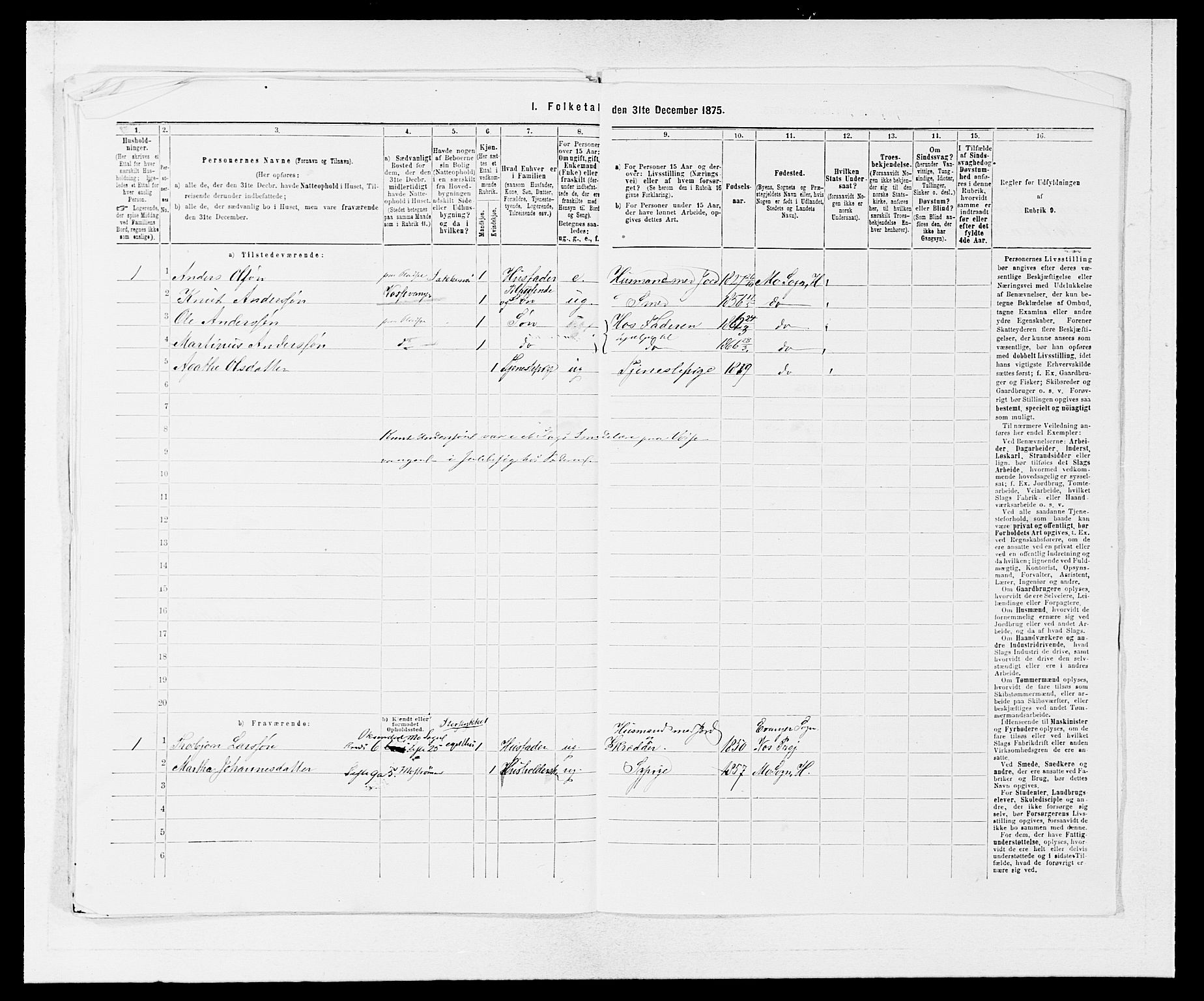 SAB, 1875 census for 1253P Hosanger, 1875, p. 652