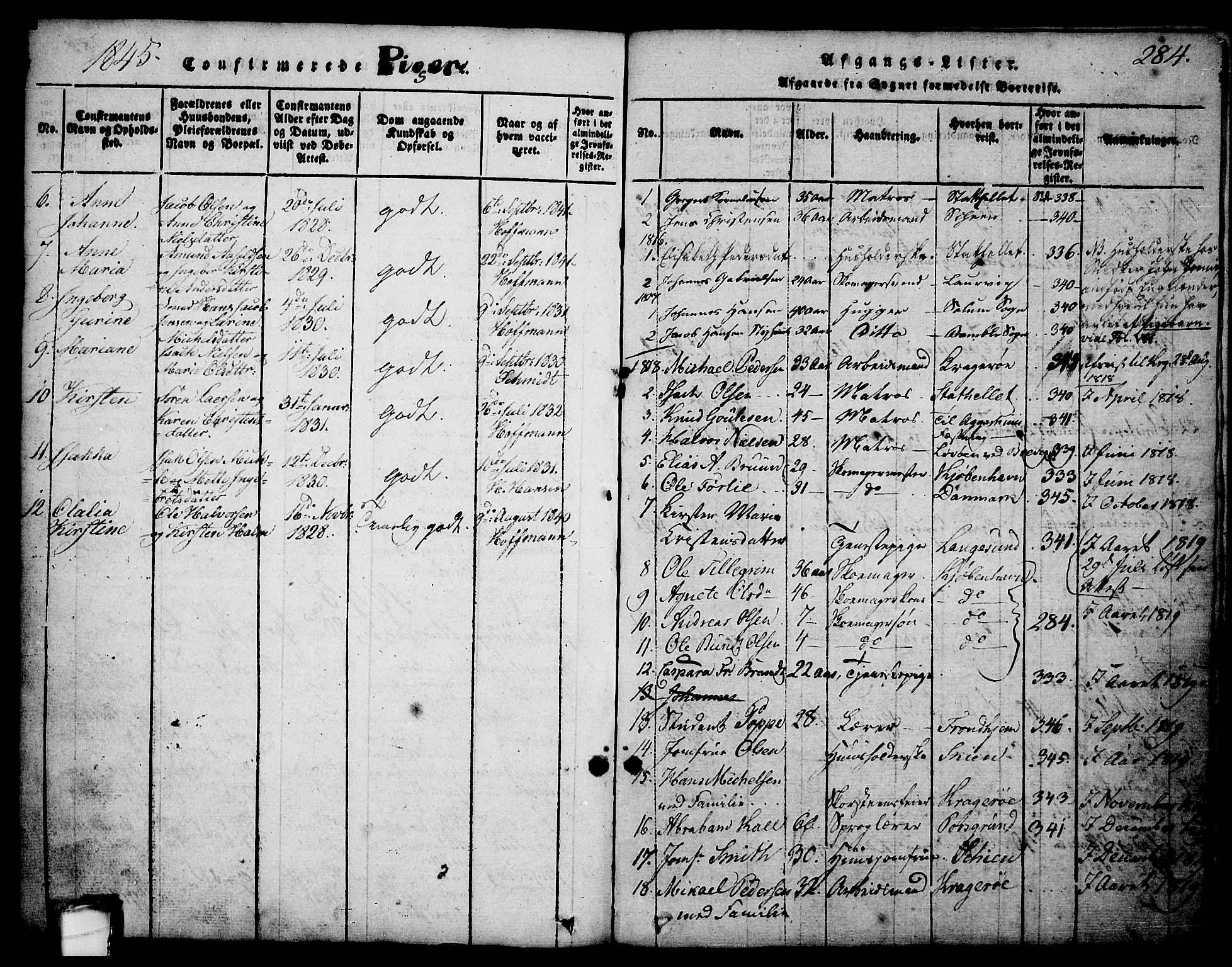 Brevik kirkebøker, AV/SAKO-A-255/G/Ga/L0001: Parish register (copy) no. 1, 1814-1845, p. 284