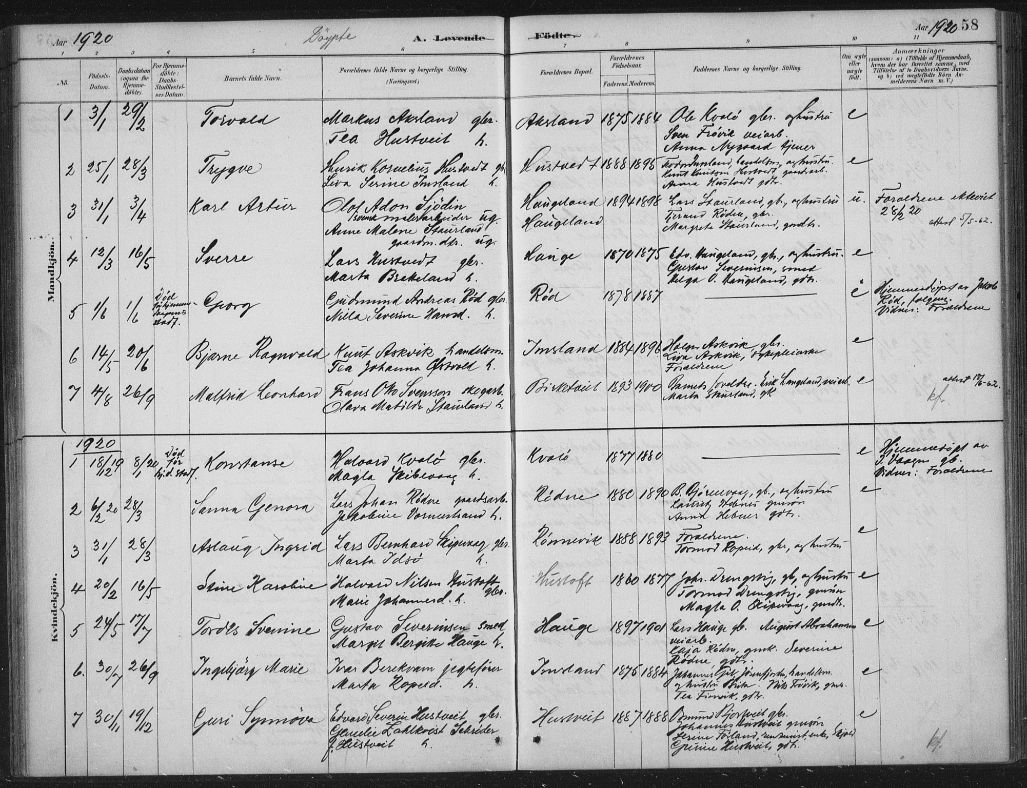 Vikedal sokneprestkontor, SAST/A-101840/01/IV: Parish register (official) no. A 12, 1886-1929, p. 58