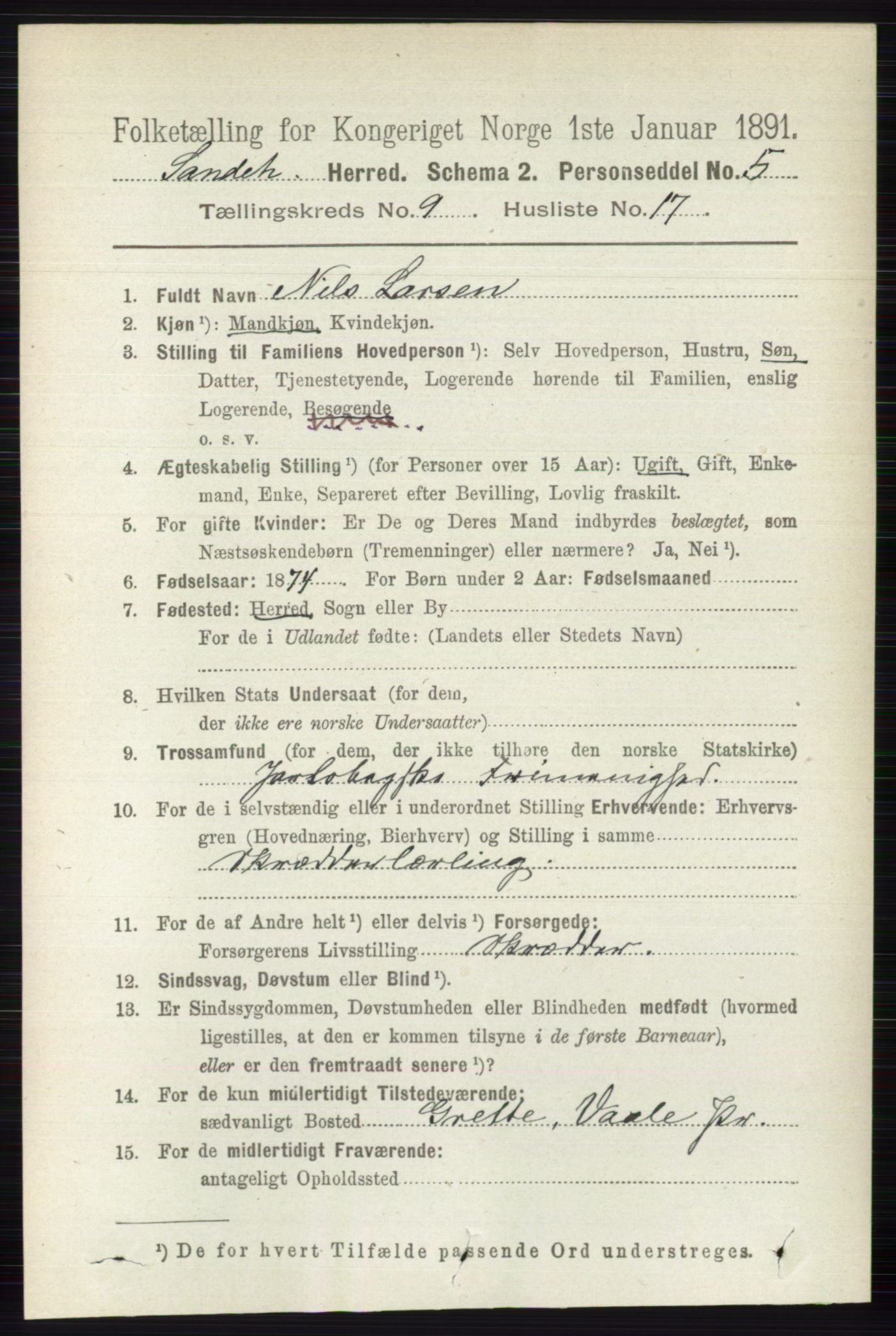 RA, 1891 census for 0724 Sandeherred, 1891, p. 5646