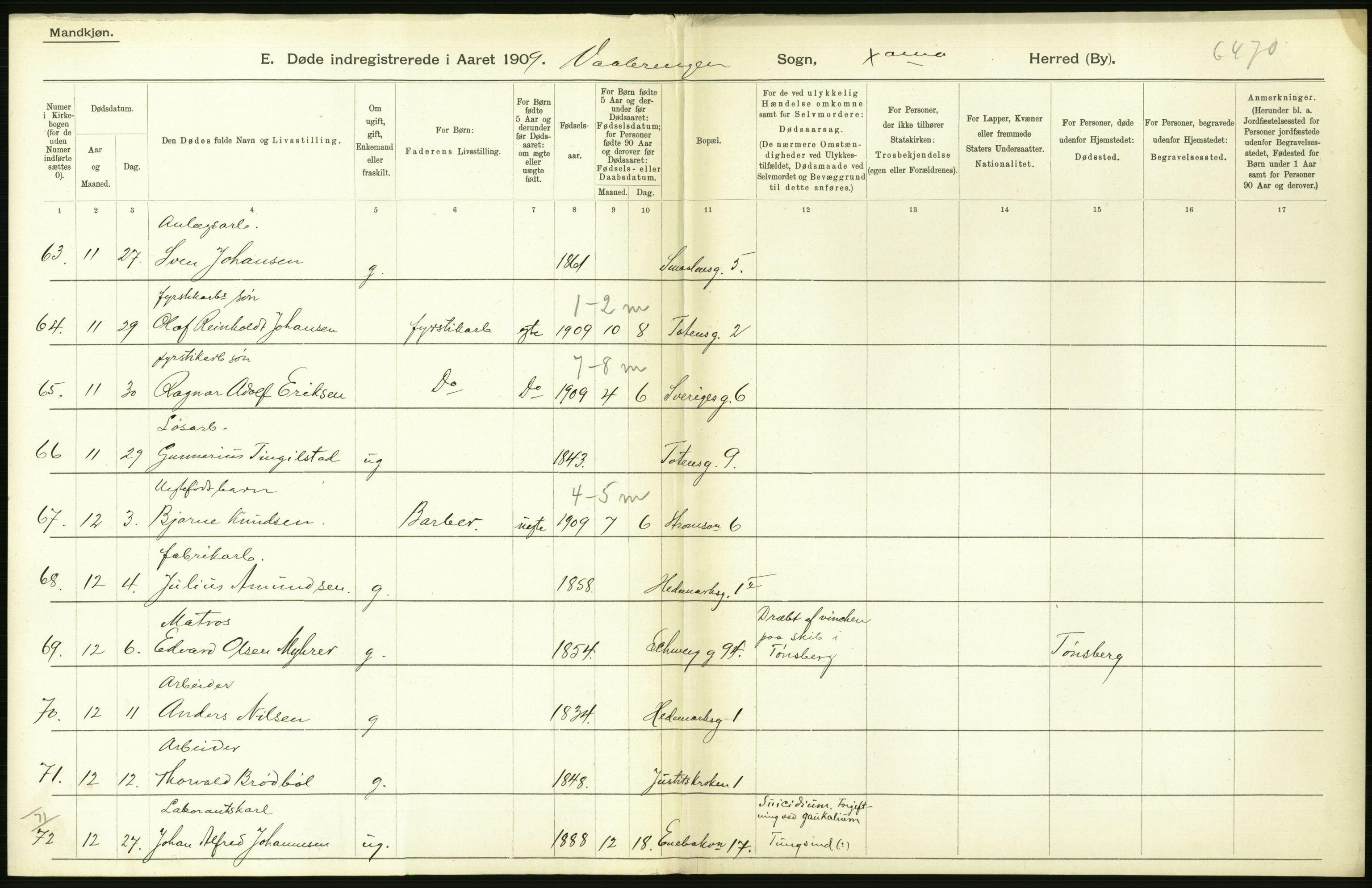 Statistisk sentralbyrå, Sosiodemografiske emner, Befolkning, AV/RA-S-2228/D/Df/Dfa/Dfag/L0010: Kristiania: Døde, dødfødte., 1909, p. 300