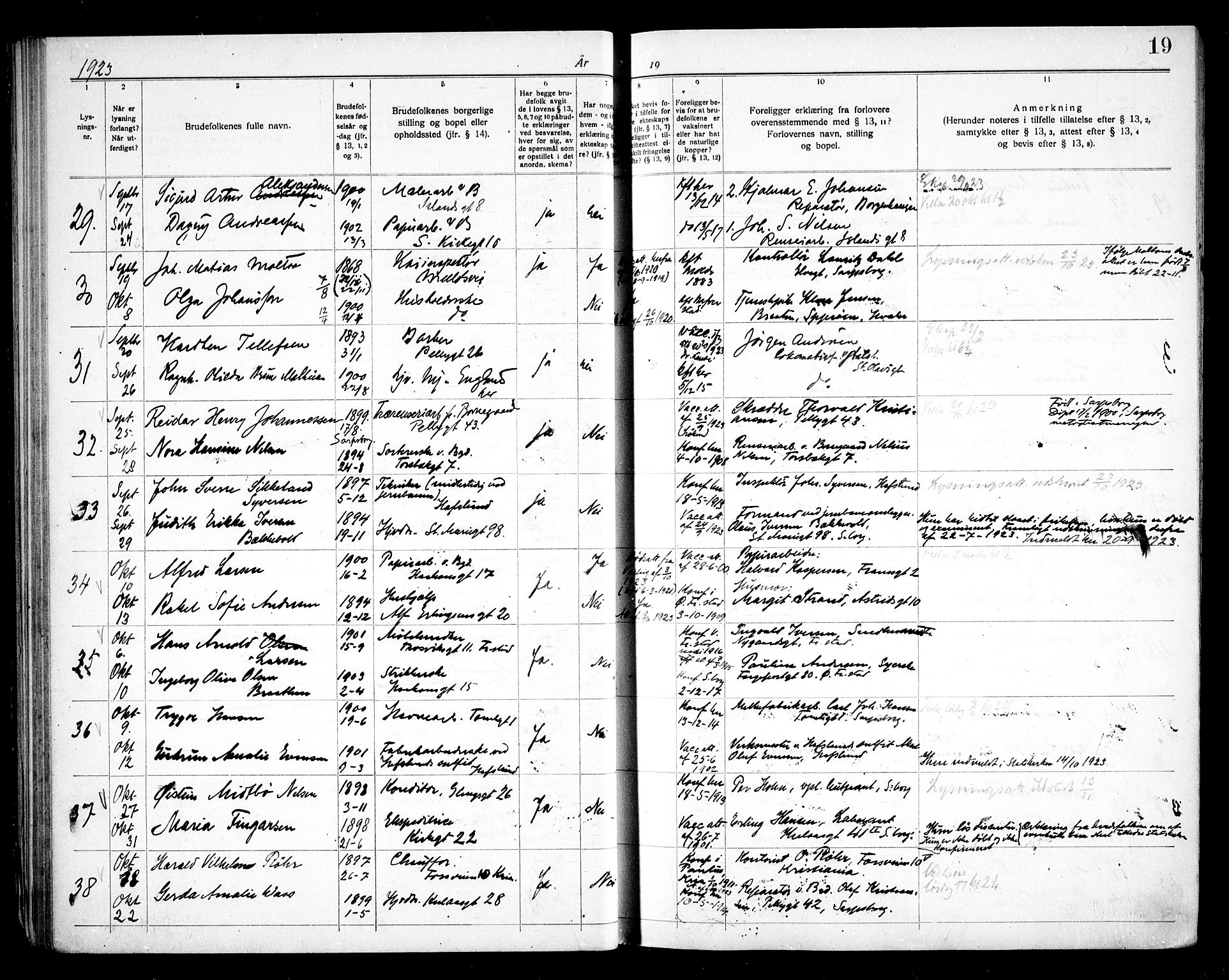 Sarpsborg prestekontor Kirkebøker, SAO/A-2006/H/Ha/L0003: Banns register no. 3, 1920-1935, p. 19