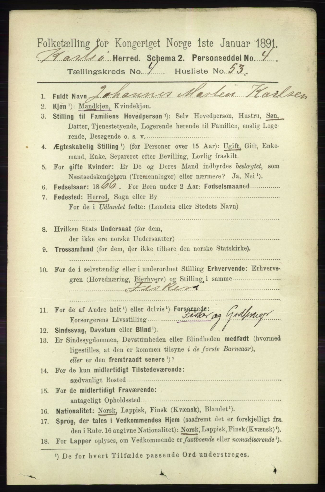 RA, 1891 census for 1936 Karlsøy, 1891, p. 1221