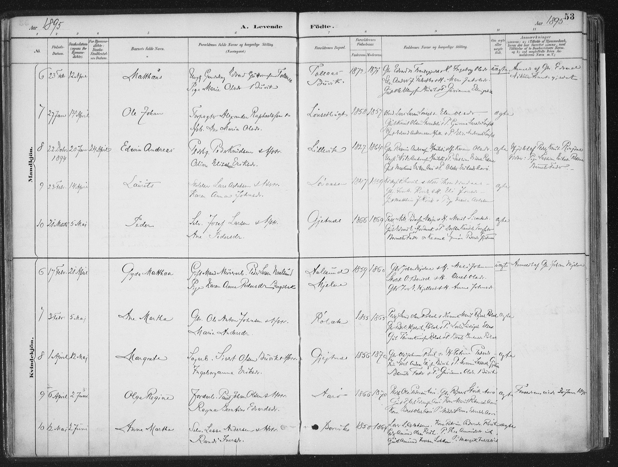 Ministerialprotokoller, klokkerbøker og fødselsregistre - Møre og Romsdal, AV/SAT-A-1454/555/L0658: Parish register (official) no. 555A09, 1887-1917, p. 53