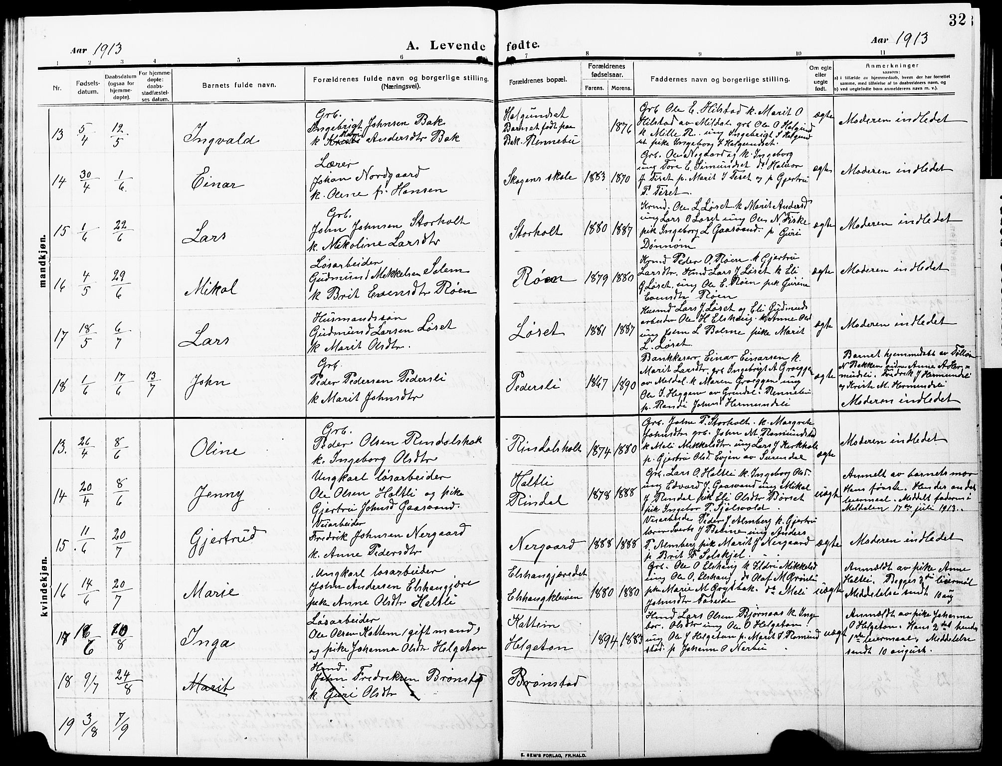 Ministerialprotokoller, klokkerbøker og fødselsregistre - Møre og Romsdal, AV/SAT-A-1454/598/L1079: Parish register (copy) no. 598C04, 1909-1927, p. 32