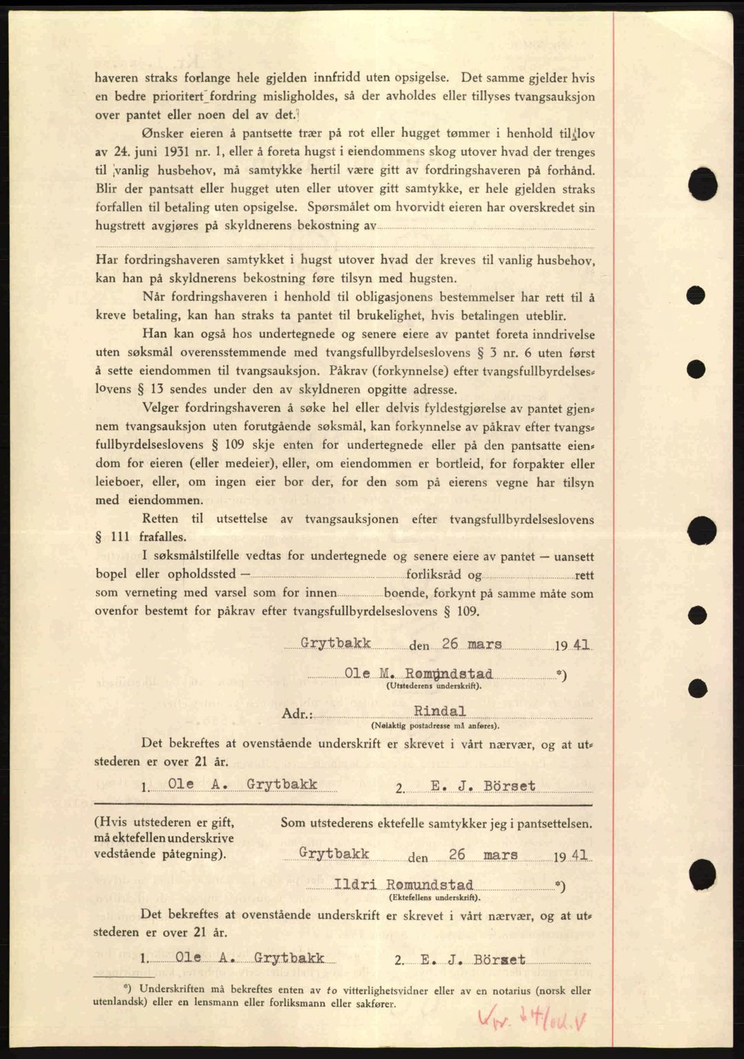 Nordmøre sorenskriveri, SAT/A-4132/1/2/2Ca: Mortgage book no. B88, 1941-1942, Diary no: : 1011/1941