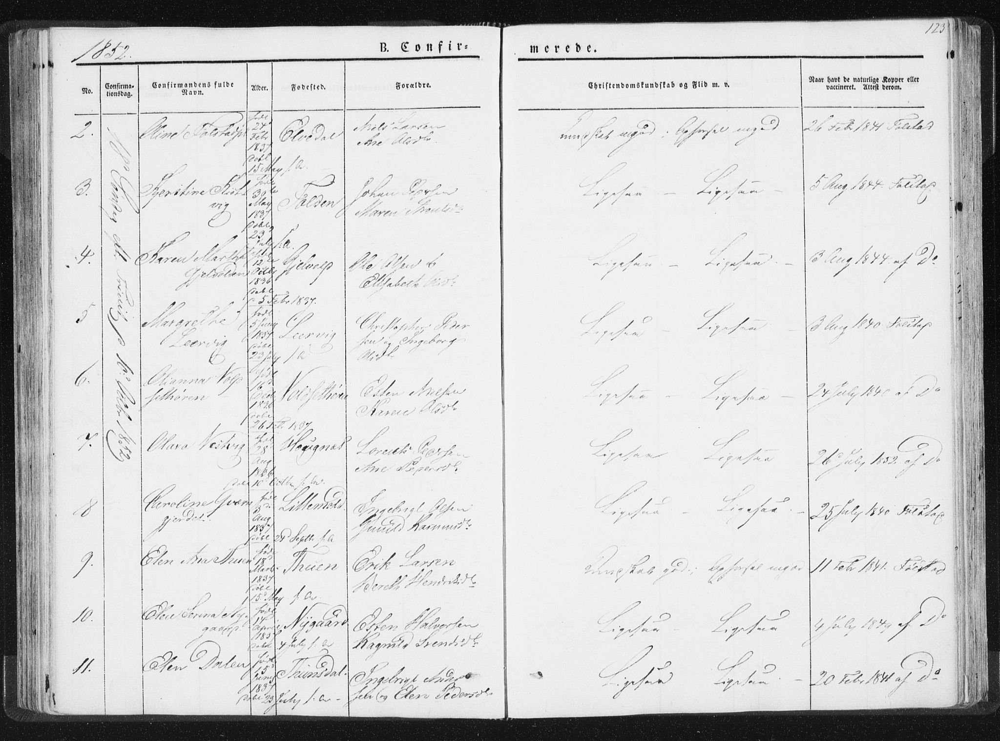 Ministerialprotokoller, klokkerbøker og fødselsregistre - Nord-Trøndelag, SAT/A-1458/744/L0418: Parish register (official) no. 744A02, 1843-1866, p. 123