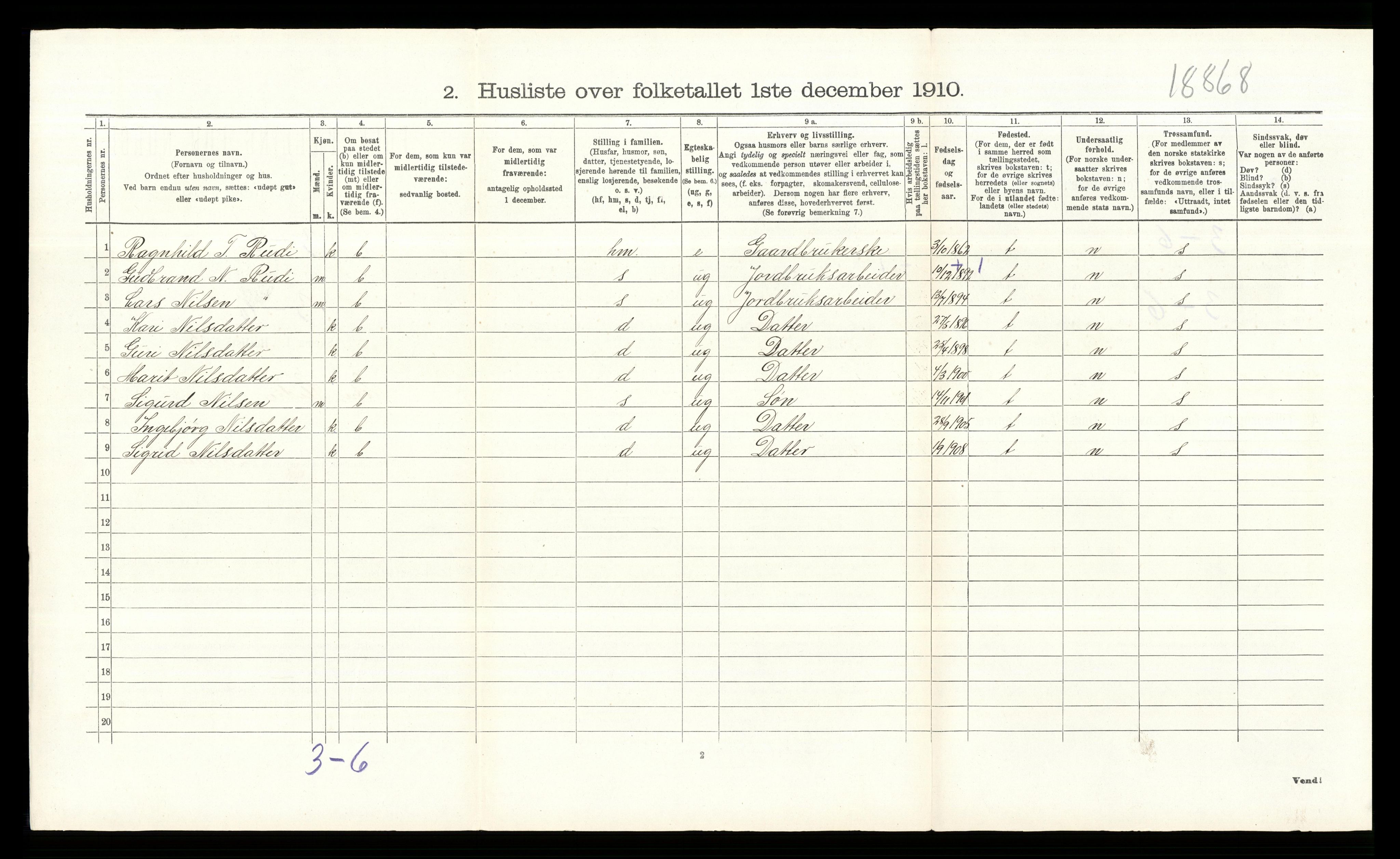 RA, 1910 census for Øystre Slidre, 1910, p. 245