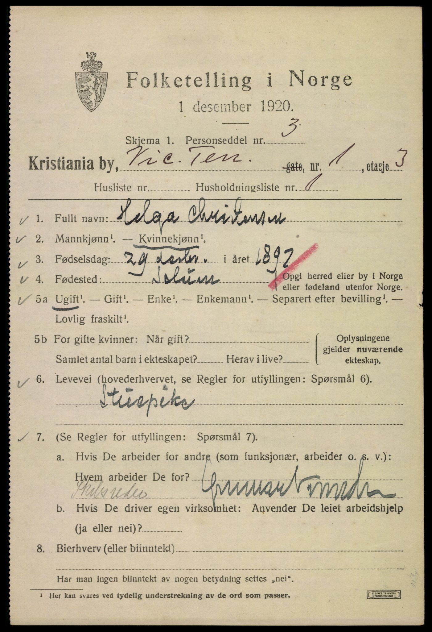 SAO, 1920 census for Kristiania, 1920, p. 636155