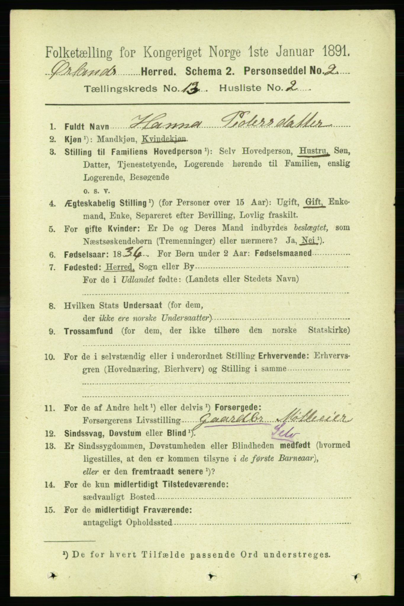 RA, 1891 census for 1621 Ørland, 1891, p. 5872