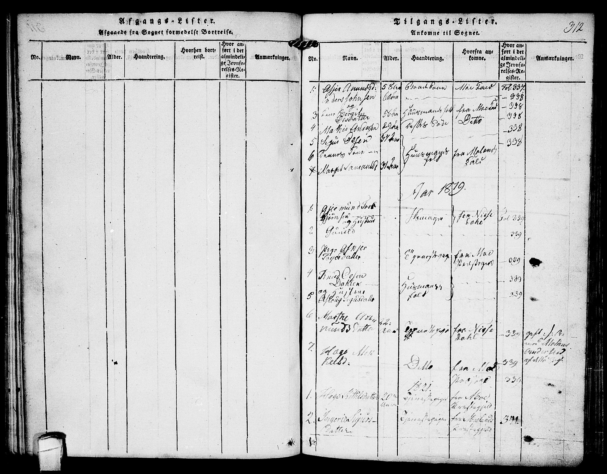Kviteseid kirkebøker, SAKO/A-276/F/Fc/L0001: Parish register (official) no. III 1, 1815-1836, p. 312