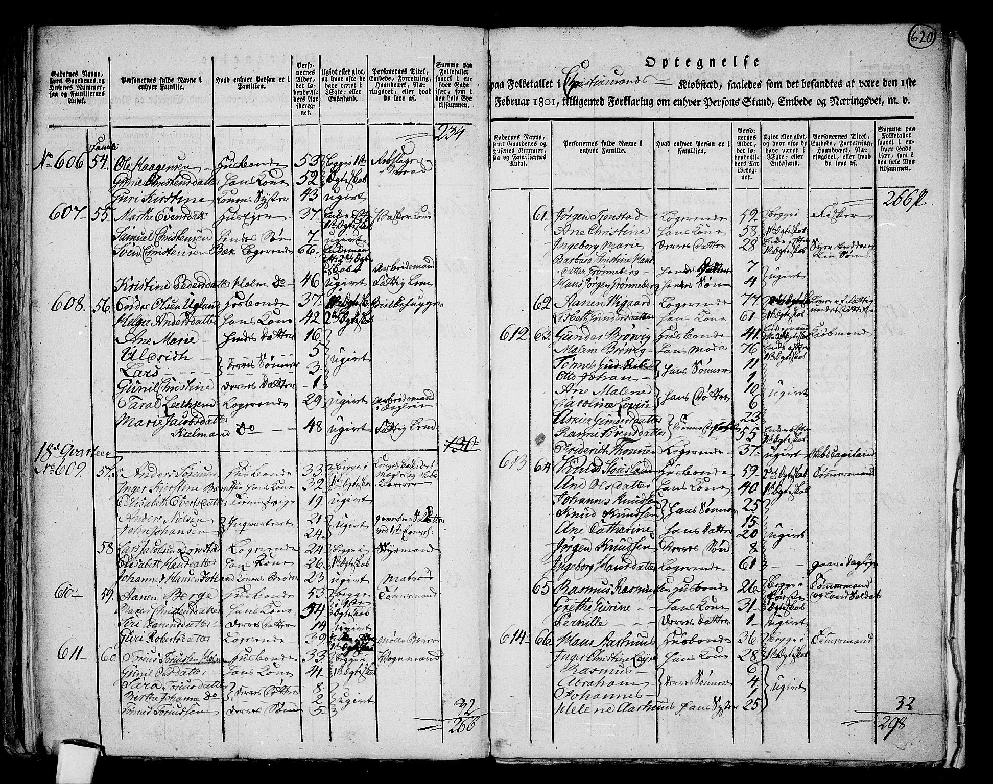 RA, 1801 census for 1001P Kristiansand, 1801, p. 619b-620a