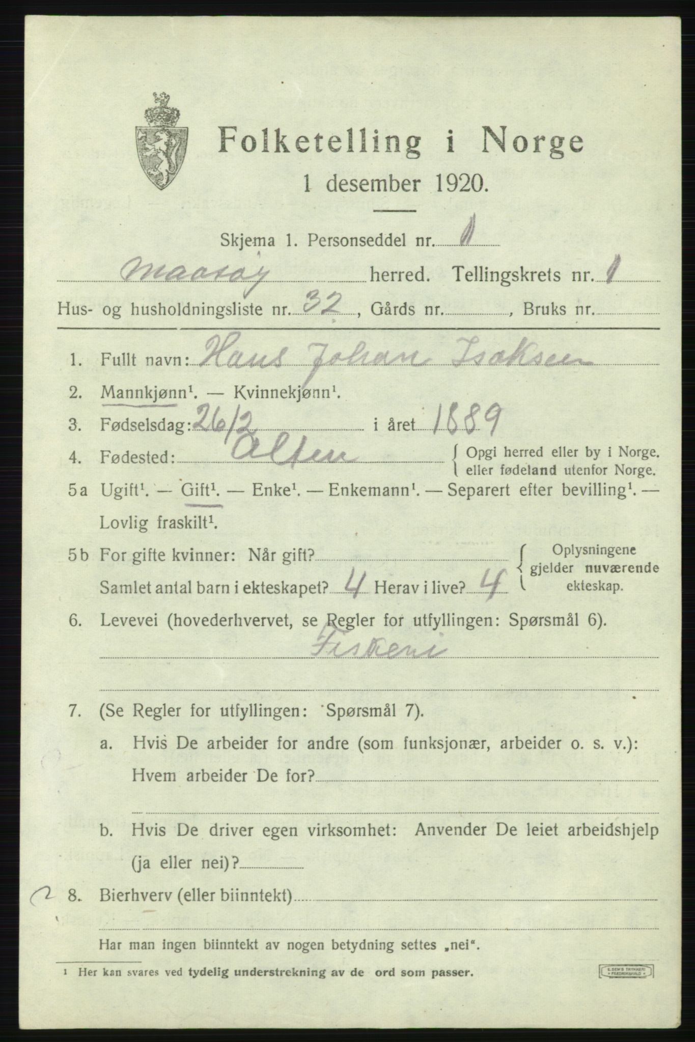 SATØ, 1920 census for Måsøy, 1920, p. 1166