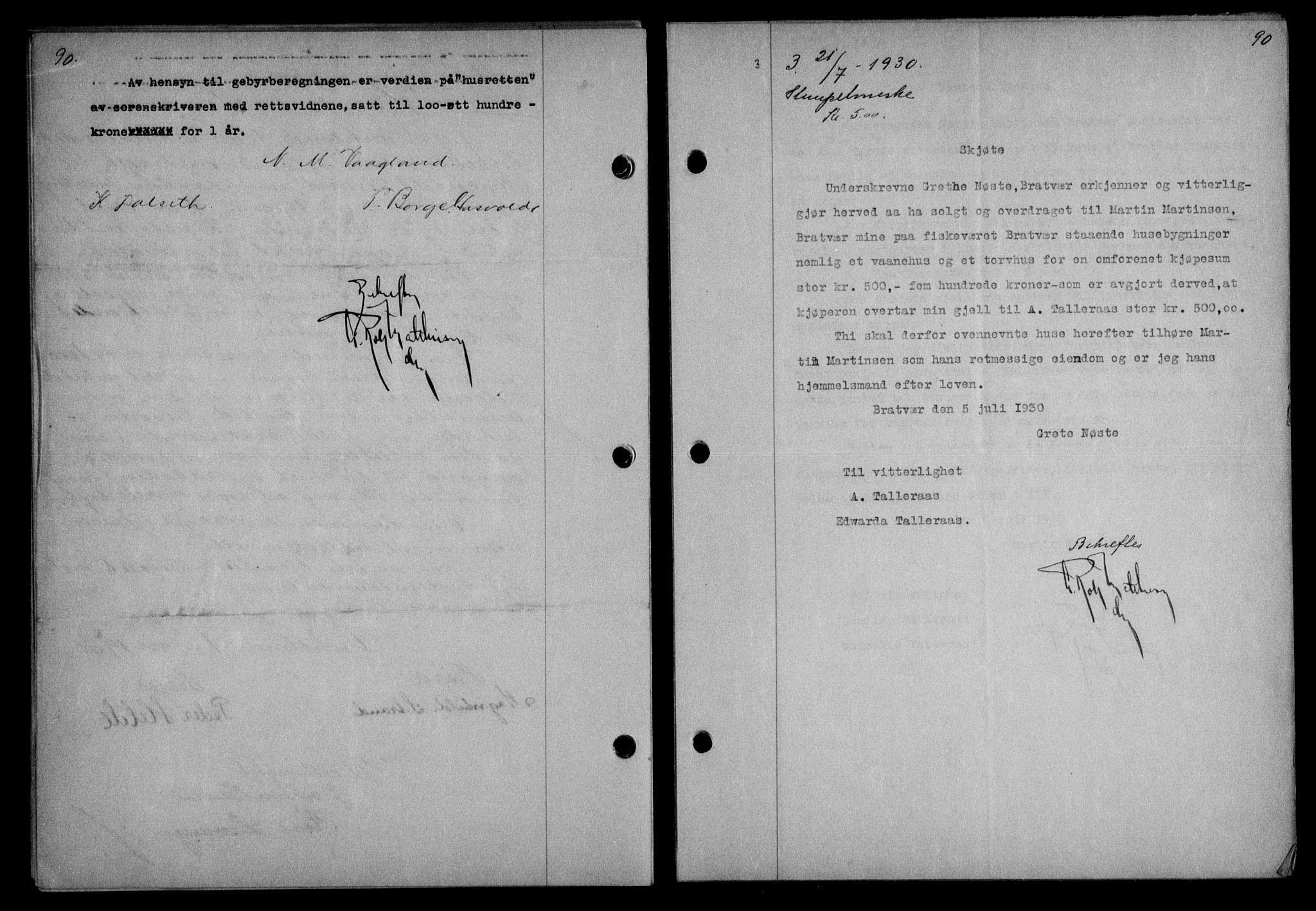 Nordmøre sorenskriveri, AV/SAT-A-4132/1/2/2Ca/L0070: Mortgage book no. 60, 1930-1930, Deed date: 21.07.1930