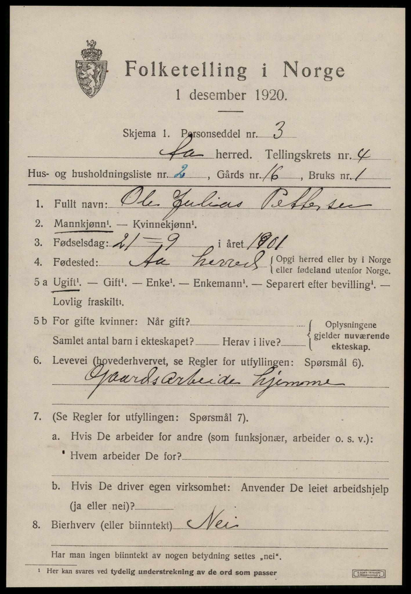 SAT, 1920 census for Å, 1920, p. 2082