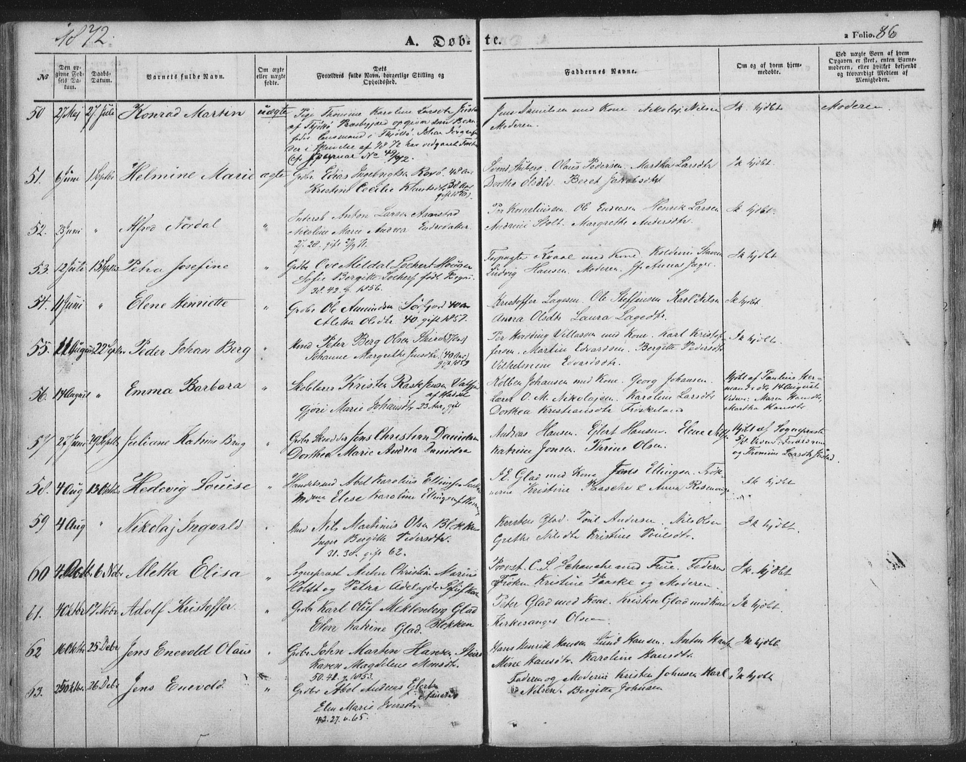 Ministerialprotokoller, klokkerbøker og fødselsregistre - Nordland, AV/SAT-A-1459/895/L1369: Parish register (official) no. 895A04, 1852-1872, p. 86