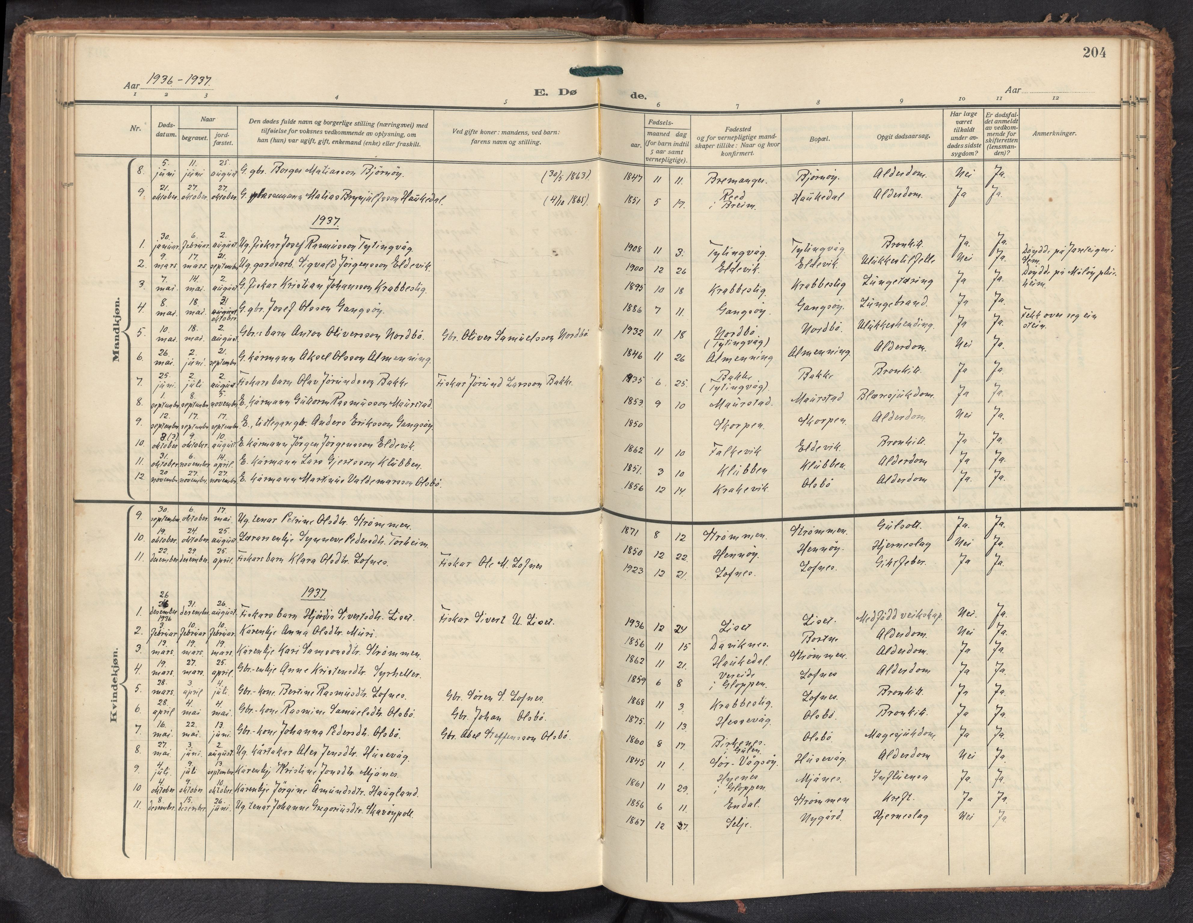 Davik sokneprestembete, SAB/A-79701/H/Haa/Haad/L0003: Parish register (official) no. D 3, 1931-1952, p. 203b-204a