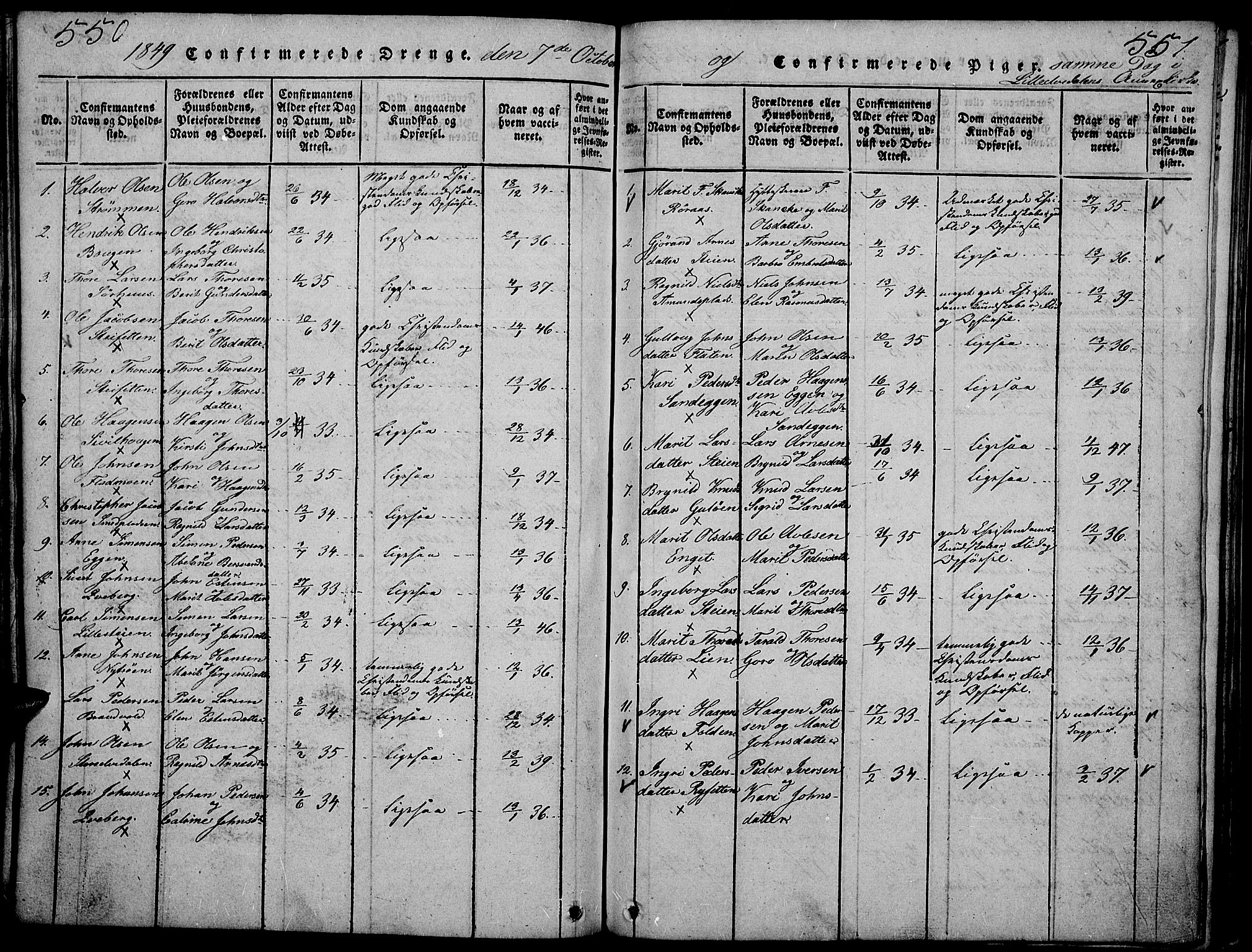 Tynset prestekontor, SAH/PREST-058/H/Ha/Hab/L0002: Parish register (copy) no. 2, 1814-1862, p. 550-551