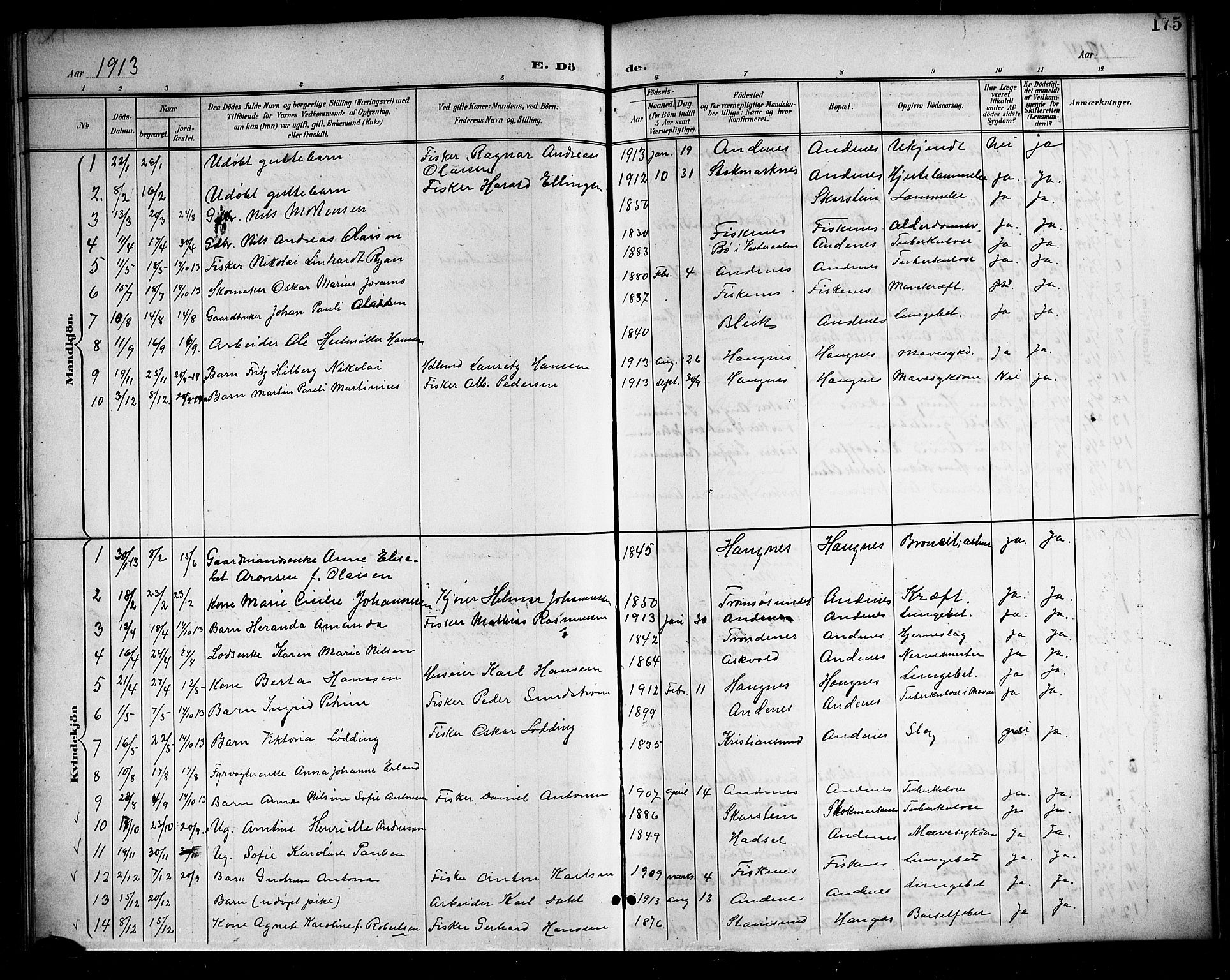 Ministerialprotokoller, klokkerbøker og fødselsregistre - Nordland, SAT/A-1459/899/L1449: Parish register (copy) no. 899C04, 1900-1918, p. 175