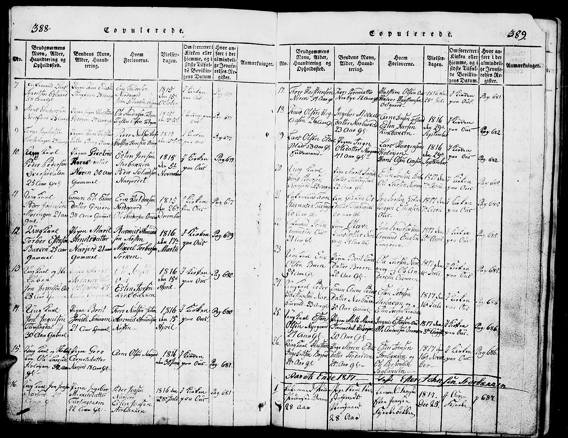Tolga prestekontor, SAH/PREST-062/L/L0002: Parish register (copy) no. 2, 1815-1844, p. 388-389