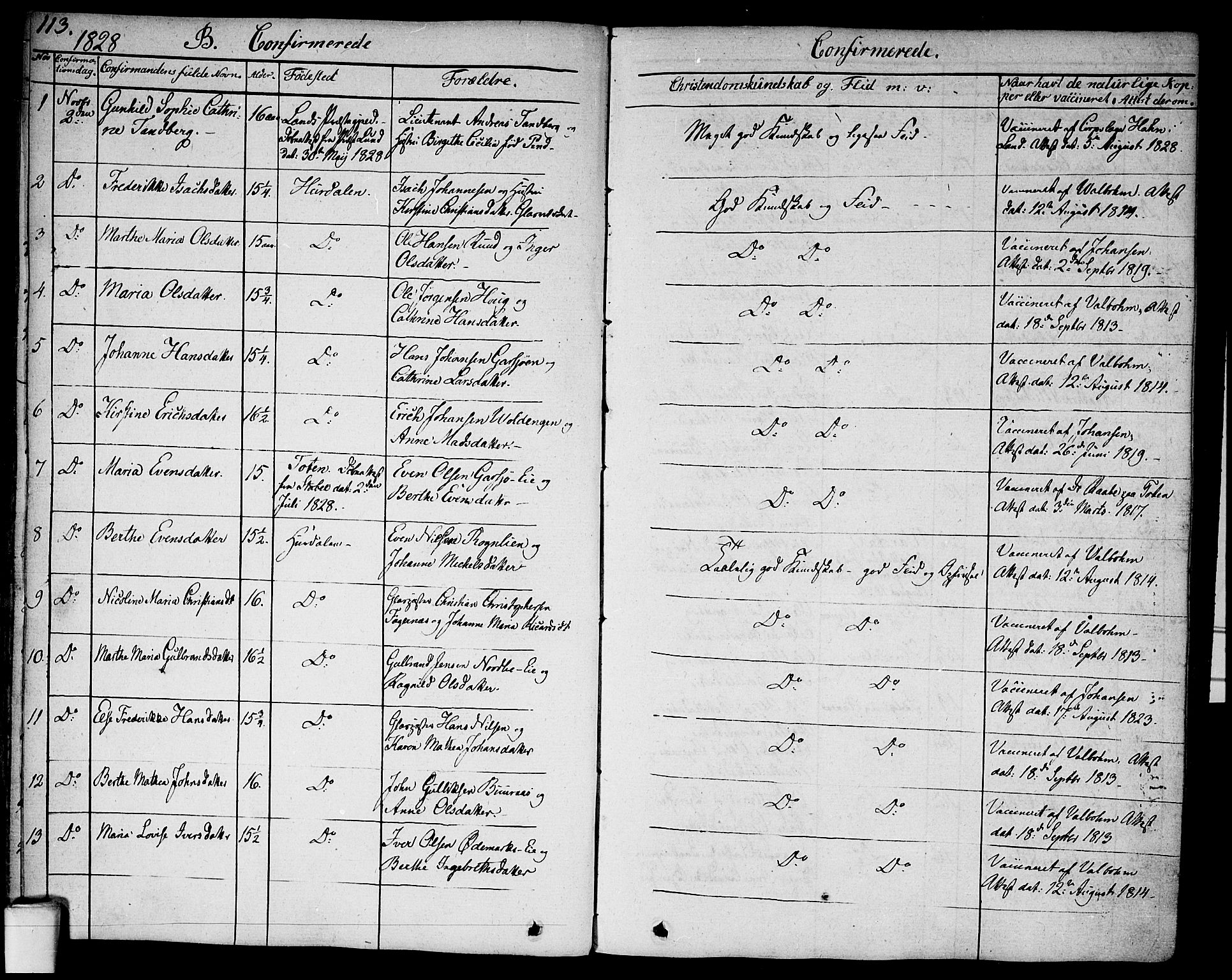 Hurdal prestekontor Kirkebøker, SAO/A-10889/F/Fa/L0004: Parish register (official) no. I 4, 1828-1845, p. 113