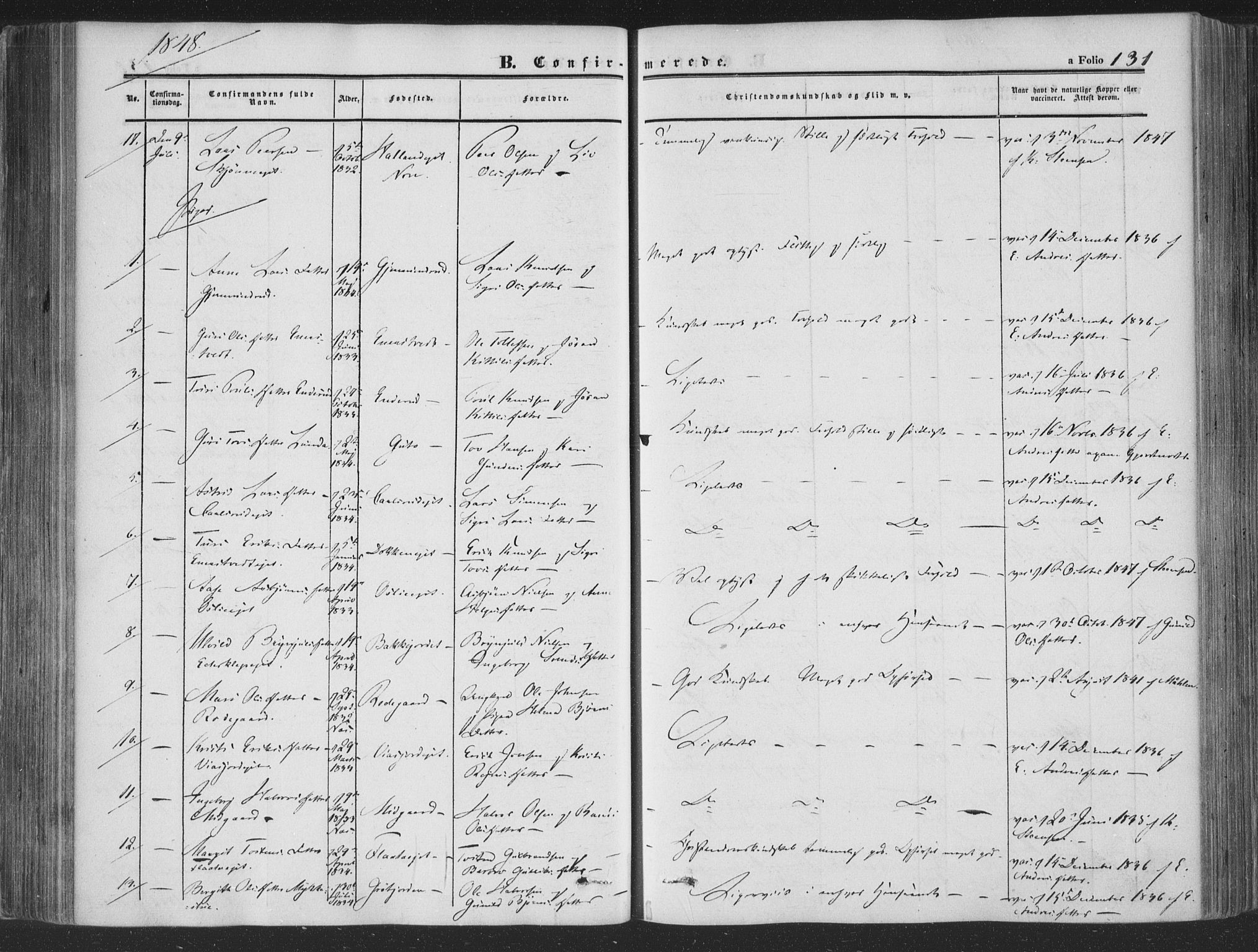 Rollag kirkebøker, SAKO/A-240/F/Fa/L0008: Parish register (official) no. I 8, 1847-1860, p. 131