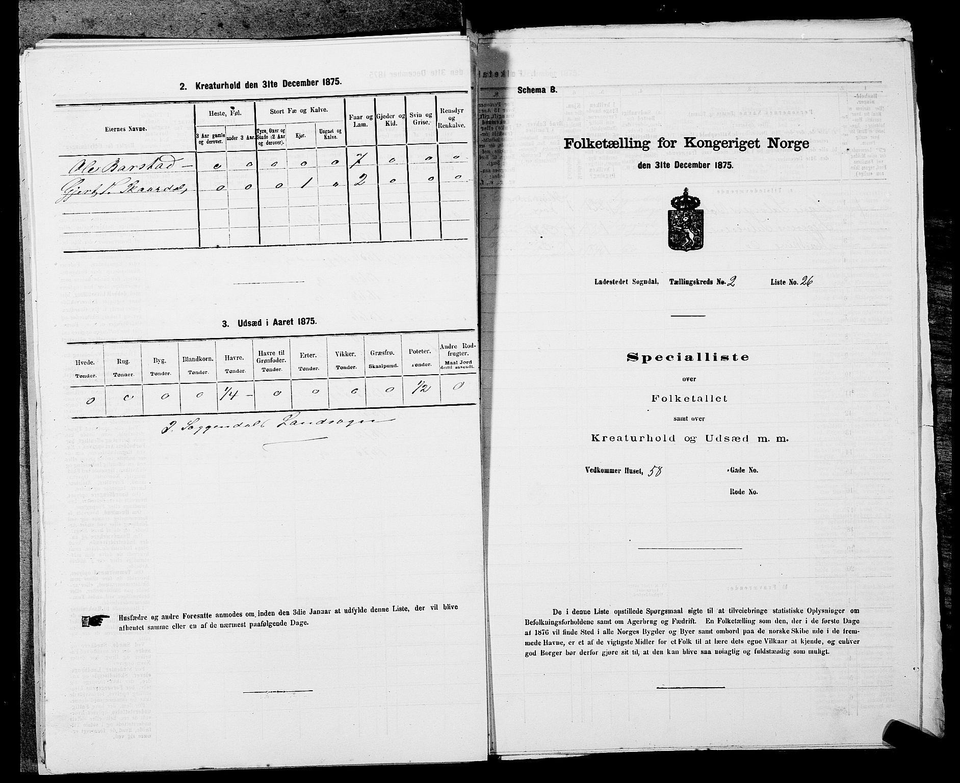 SAST, 1875 census for 1107B Sokndal/Sokndal, 1875, p. 184