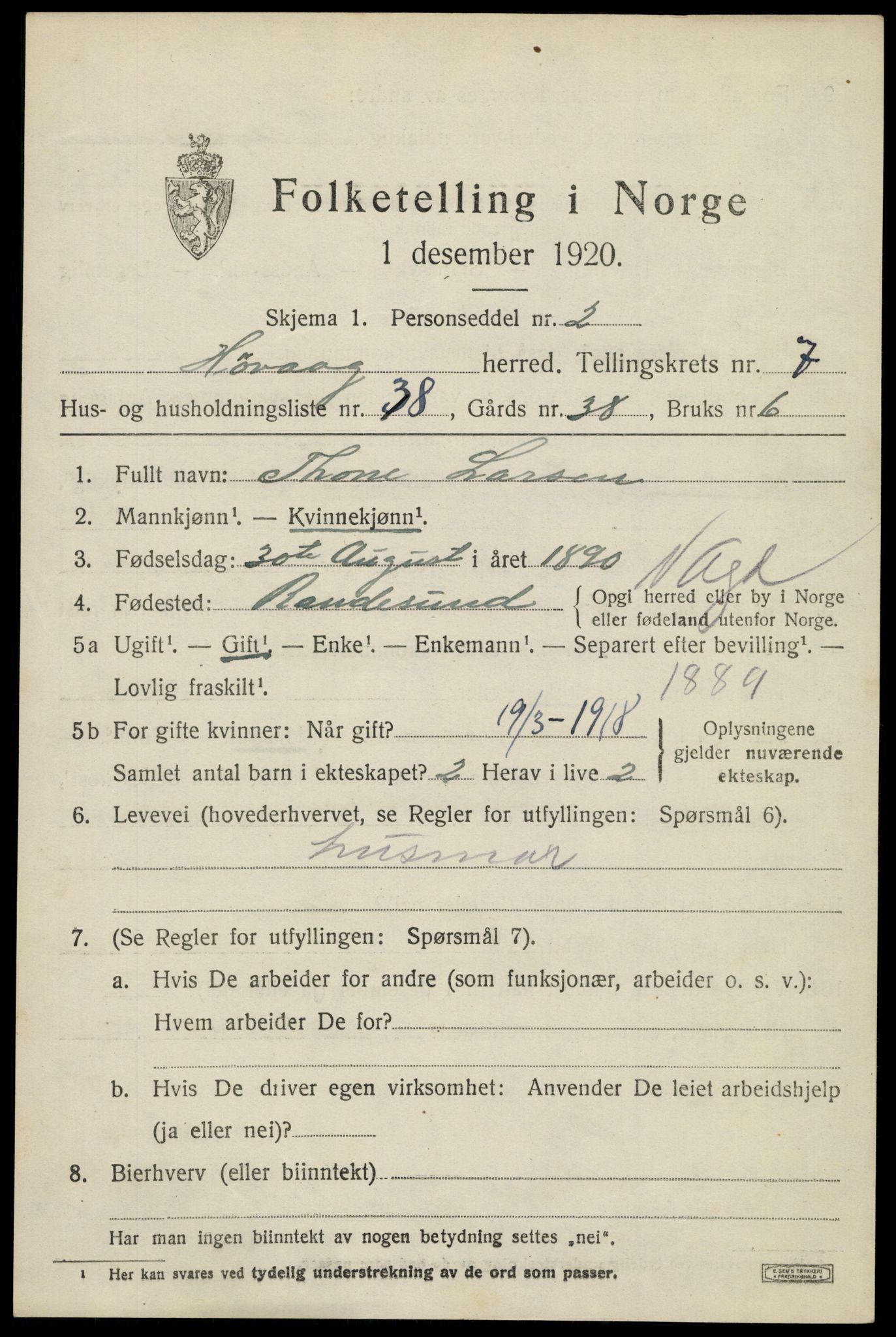 SAK, 1920 census for Høvåg, 1920, p. 4126