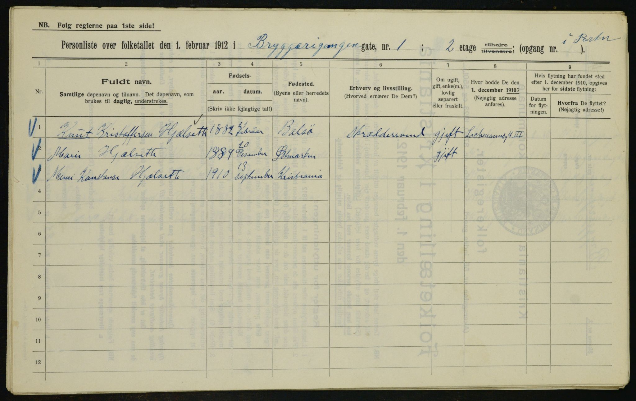 OBA, Municipal Census 1912 for Kristiania, 1912, p. 9890