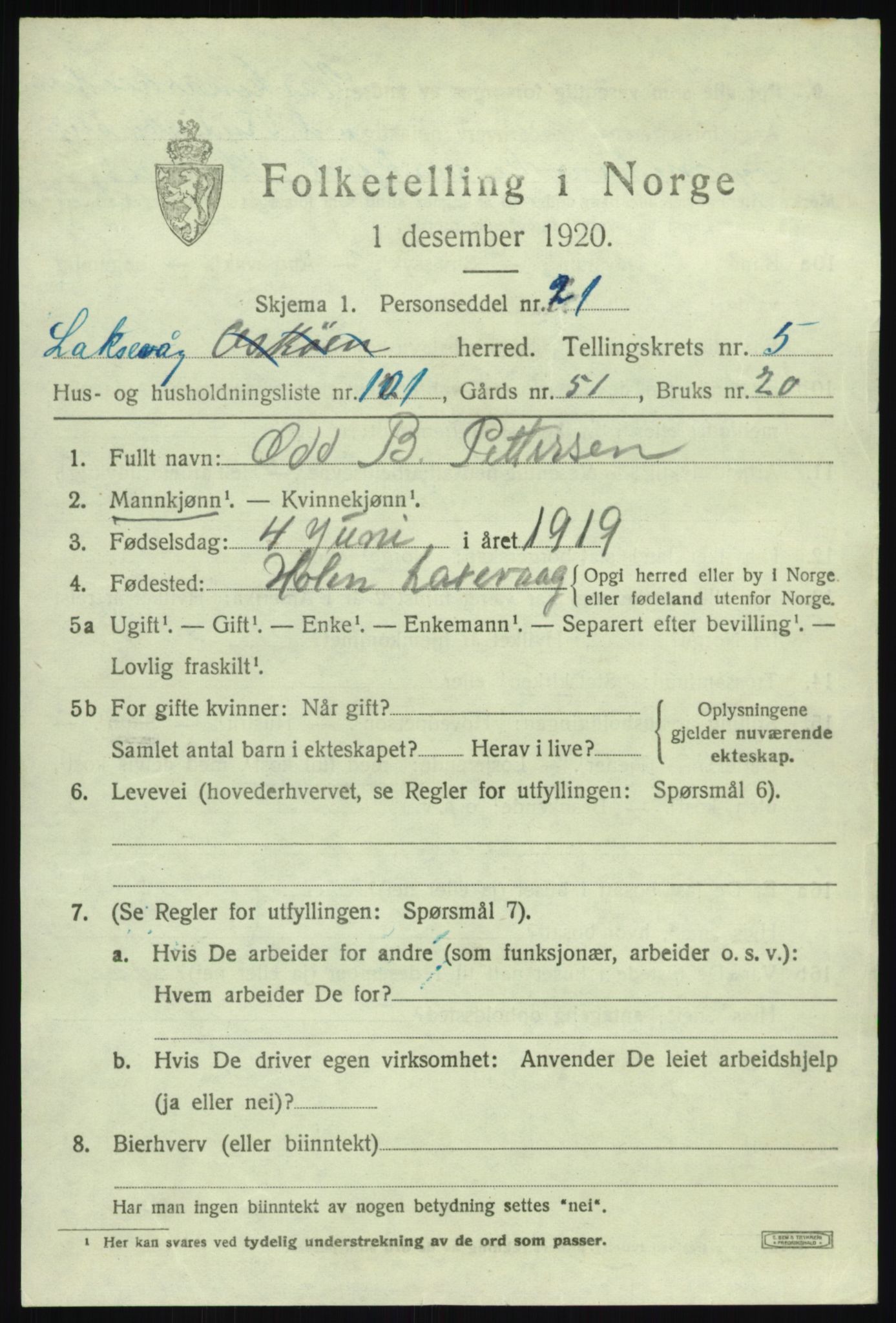 SAB, 1920 census for Laksevåg, 1920, p. 17114