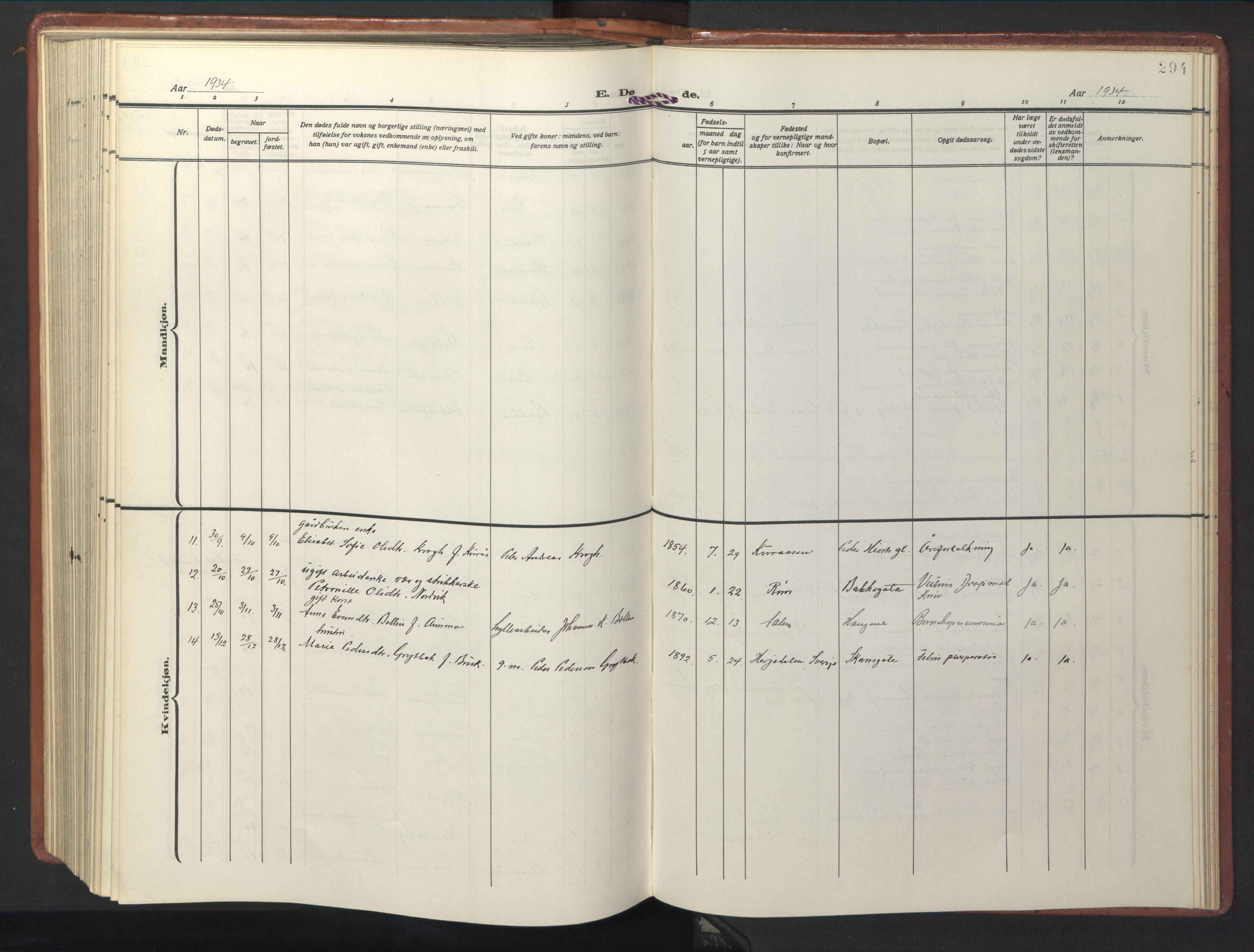 Ministerialprotokoller, klokkerbøker og fødselsregistre - Sør-Trøndelag, SAT/A-1456/681/L0943: Parish register (copy) no. 681C07, 1926-1954, p. 294