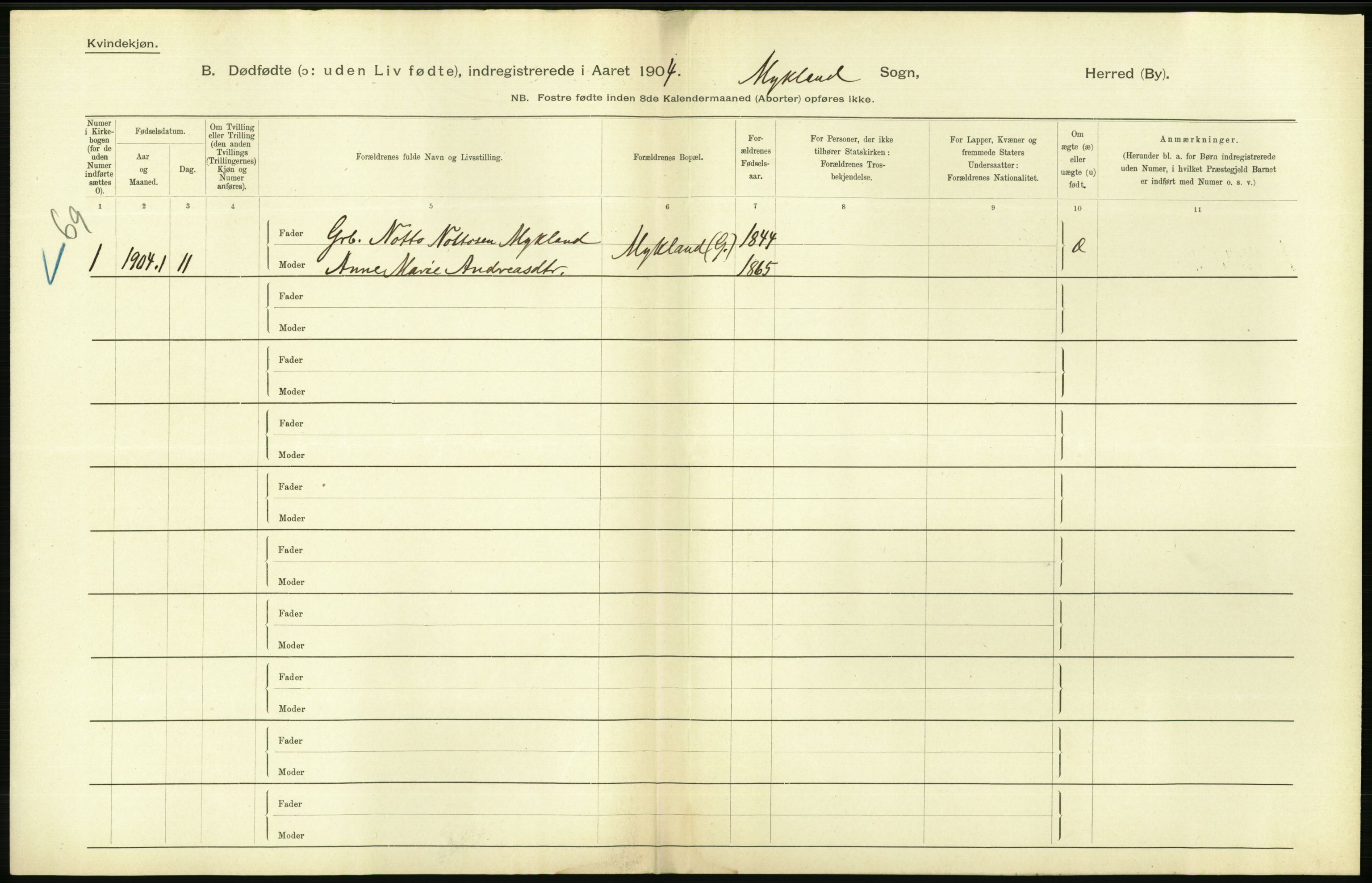 Statistisk sentralbyrå, Sosiodemografiske emner, Befolkning, AV/RA-S-2228/D/Df/Dfa/Dfab/L0025: Smålenenes amt - Stavanger amt: Dødfødte. Bygder., 1904, p. 448