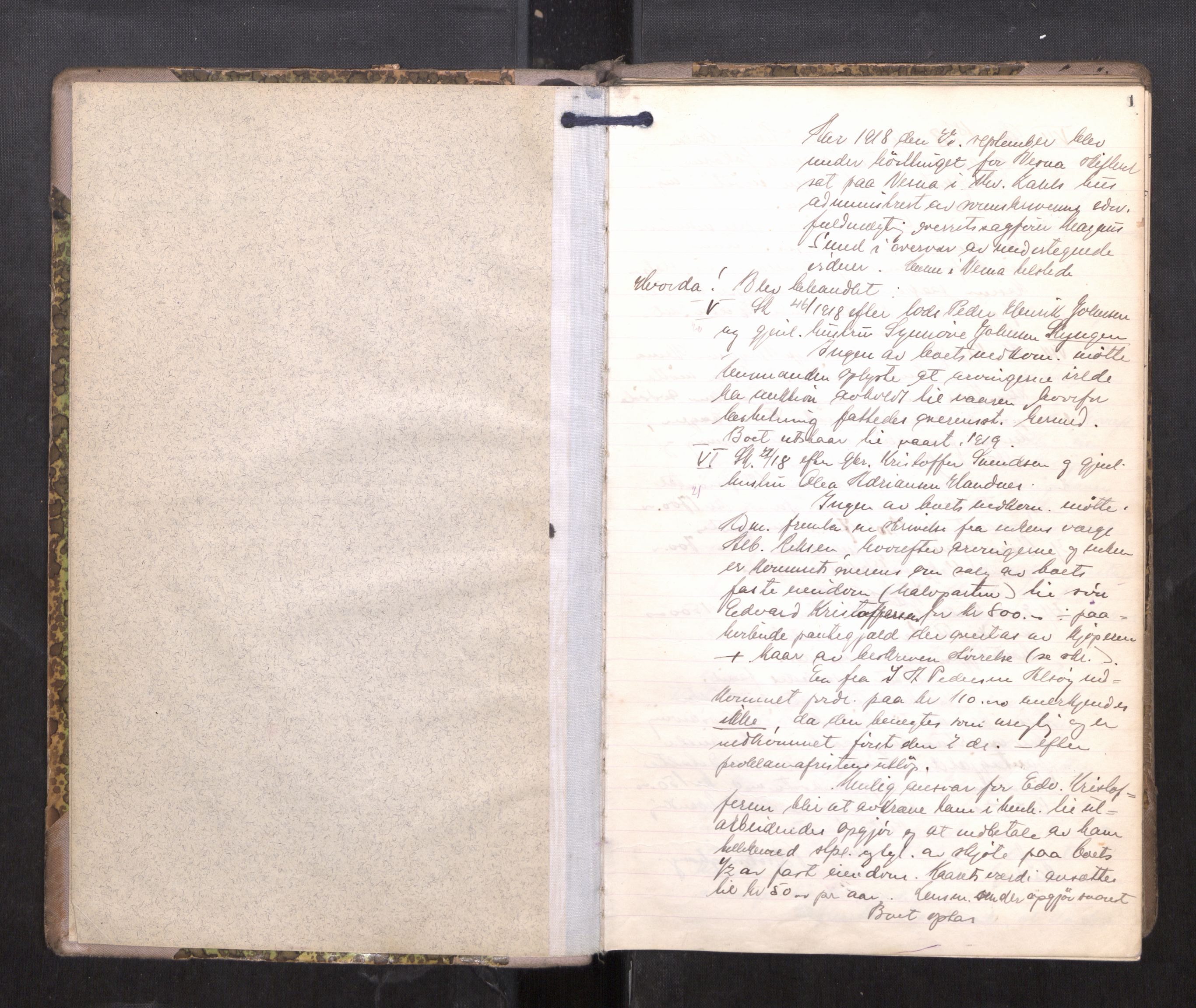 Rana sorenskriveri , AV/SAT-A-1108/1/3/3B/L0011: Skiftebehandlingsprotokoll, 1918-1922, p. 1