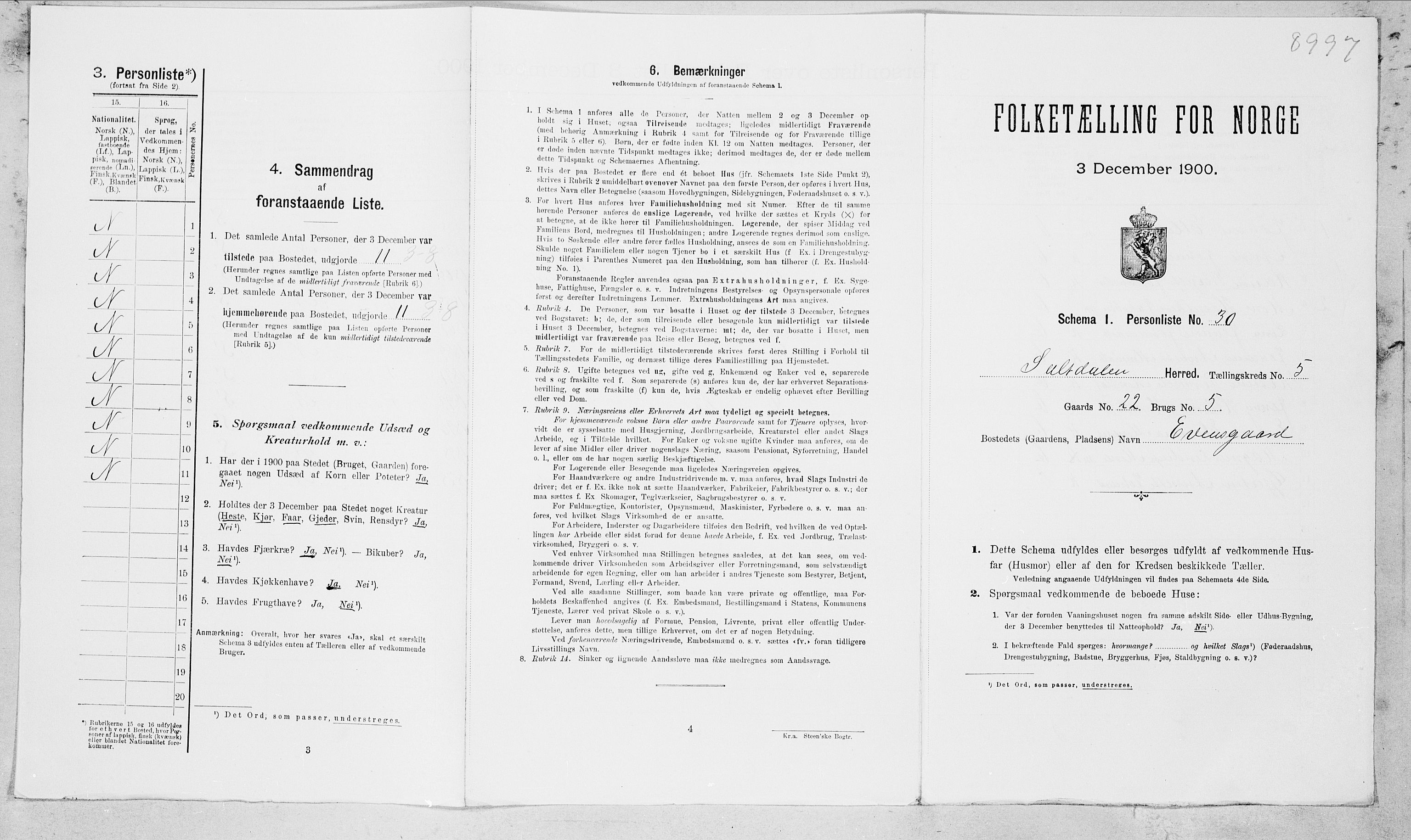 SAT, 1900 census for Saltdal, 1900, p. 708