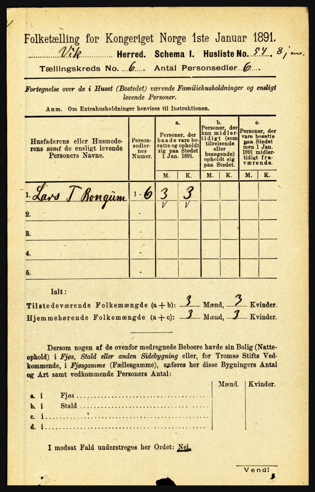 RA, 1891 census for 1417 Vik, 1891, p. 2809