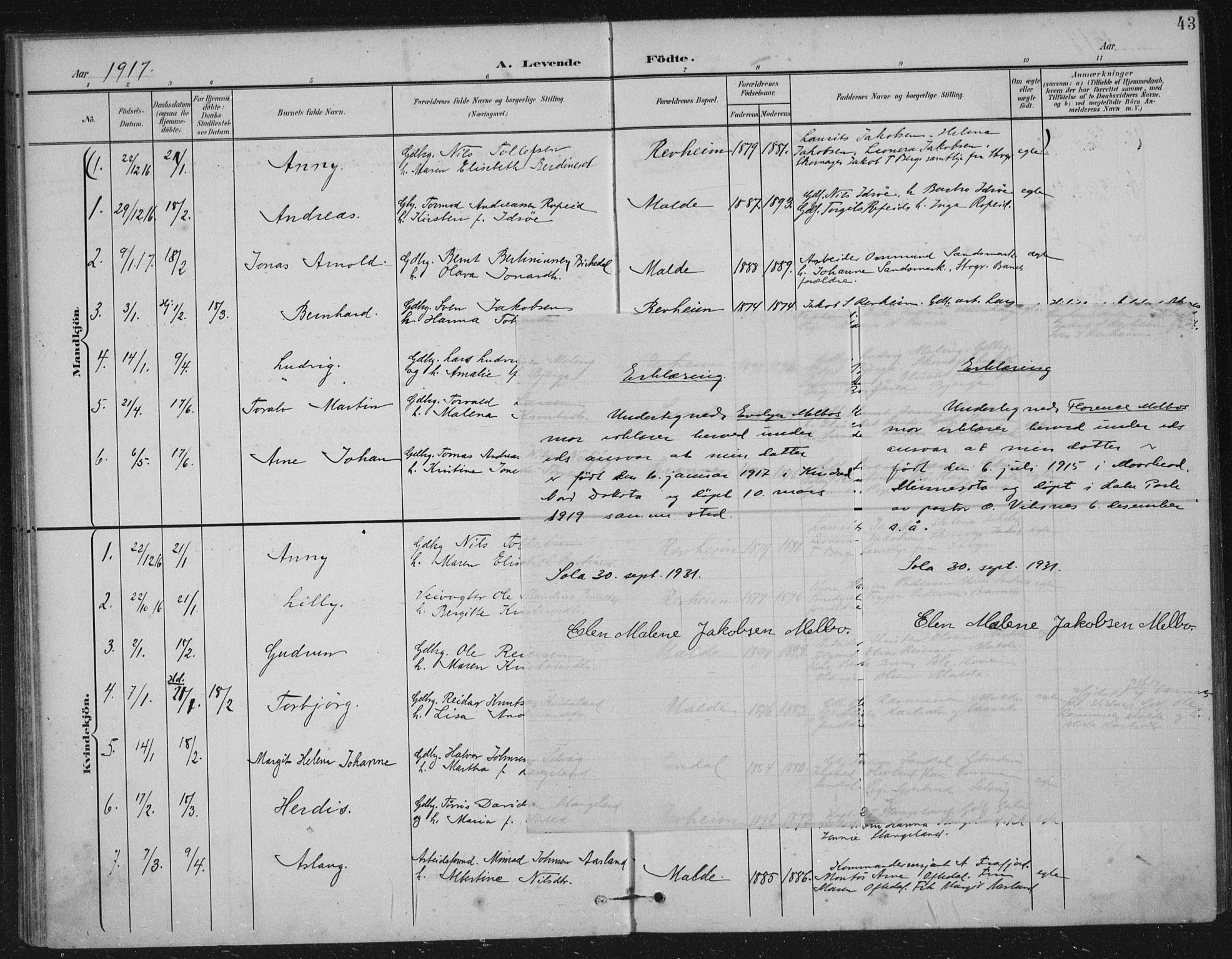 Håland sokneprestkontor, AV/SAST-A-101802/002/B/L0001: Parish register (official) no. A 13, 1901-1923, p. 43