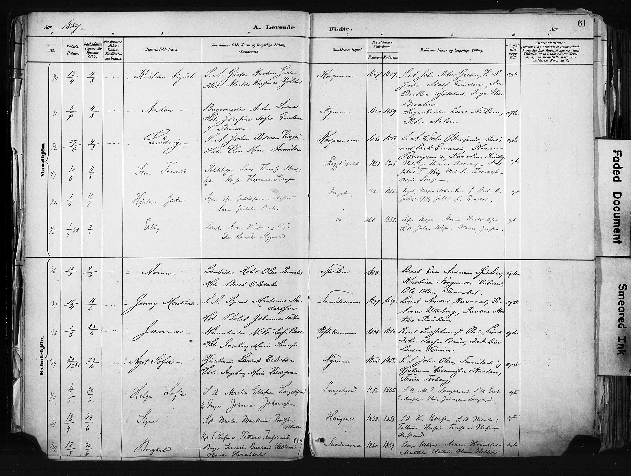 Kongsberg kirkebøker, AV/SAKO-A-22/F/Fb/L0002: Parish register (official) no. II 2, 1886-1896, p. 61