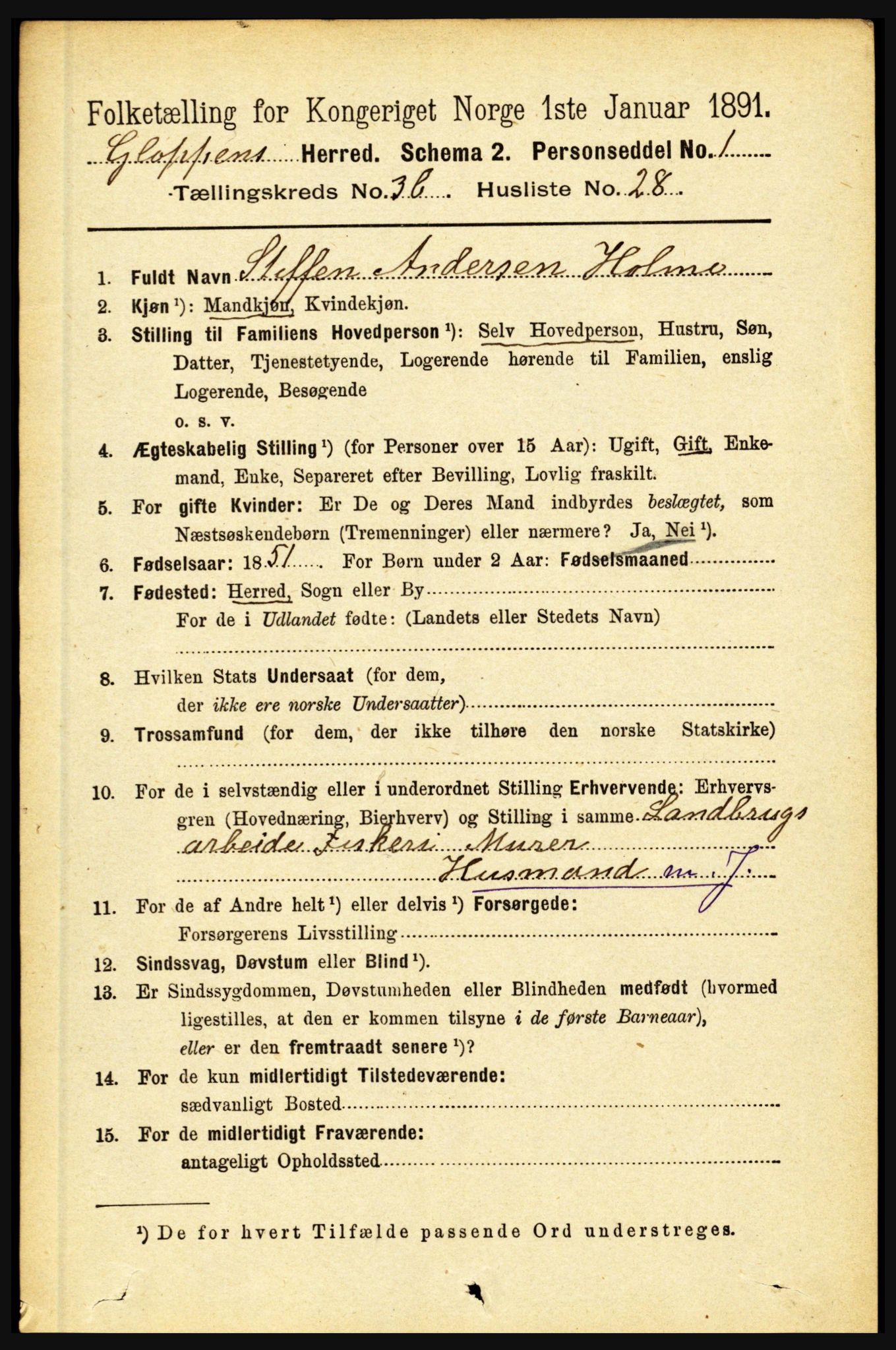 RA, 1891 census for 1445 Gloppen, 1891, p. 1630