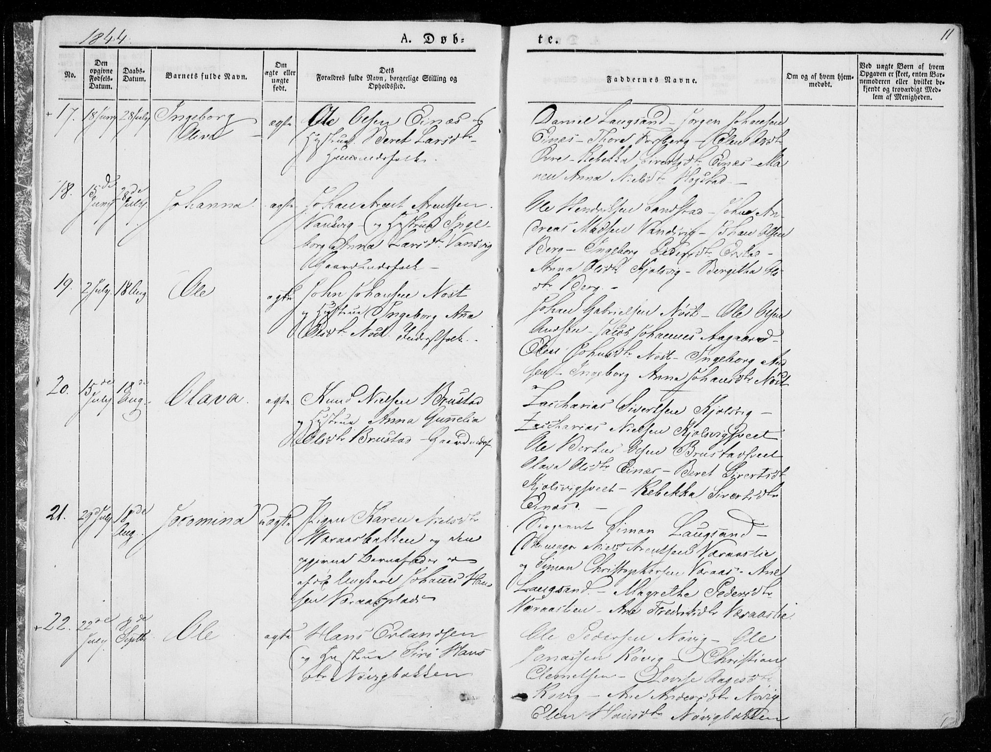 Ministerialprotokoller, klokkerbøker og fødselsregistre - Nord-Trøndelag, AV/SAT-A-1458/722/L0218: Parish register (official) no. 722A05, 1843-1868, p. 11