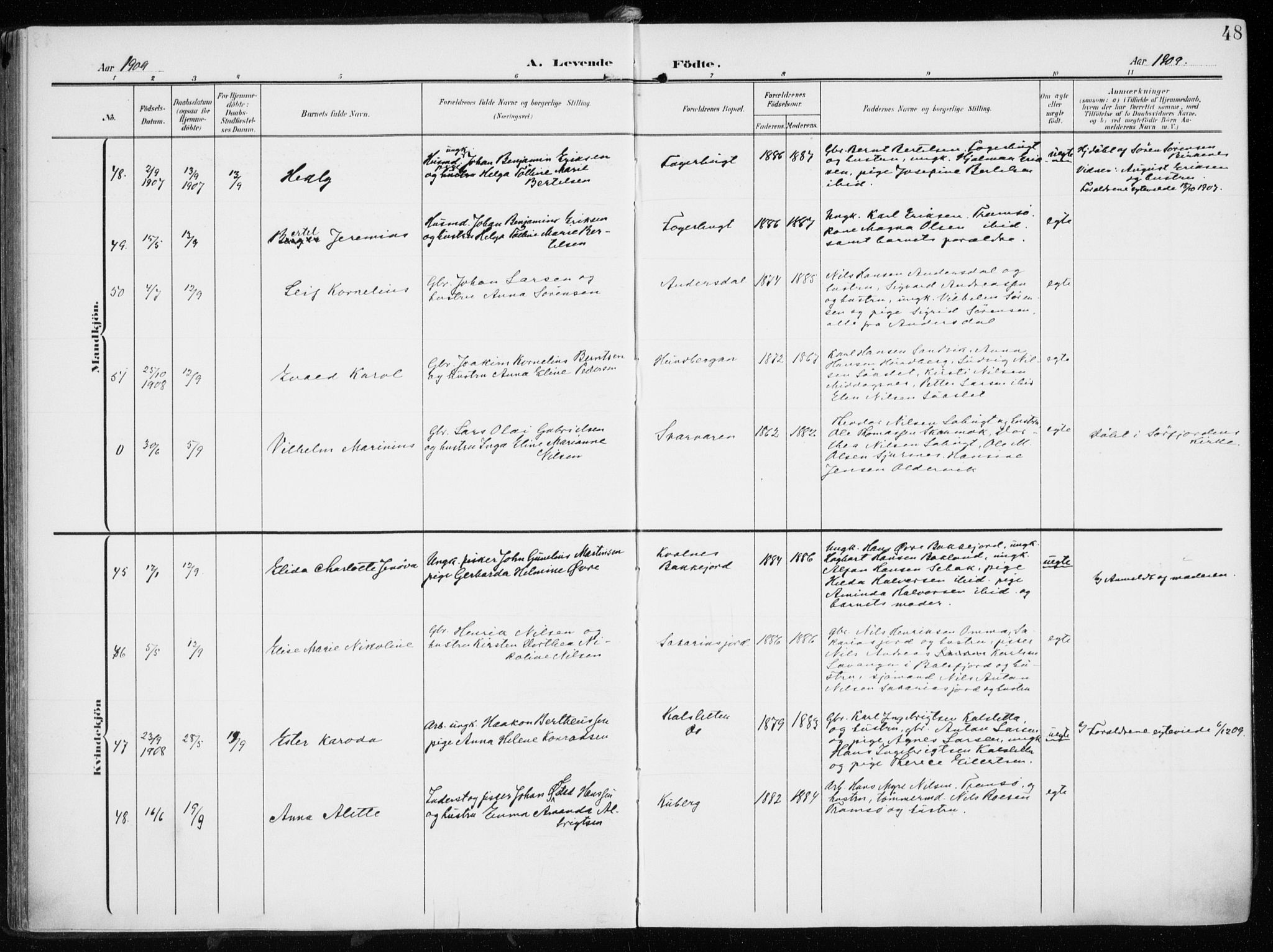 Tromsøysund sokneprestkontor, AV/SATØ-S-1304/G/Ga/L0007kirke: Parish register (official) no. 7, 1907-1914, p. 48