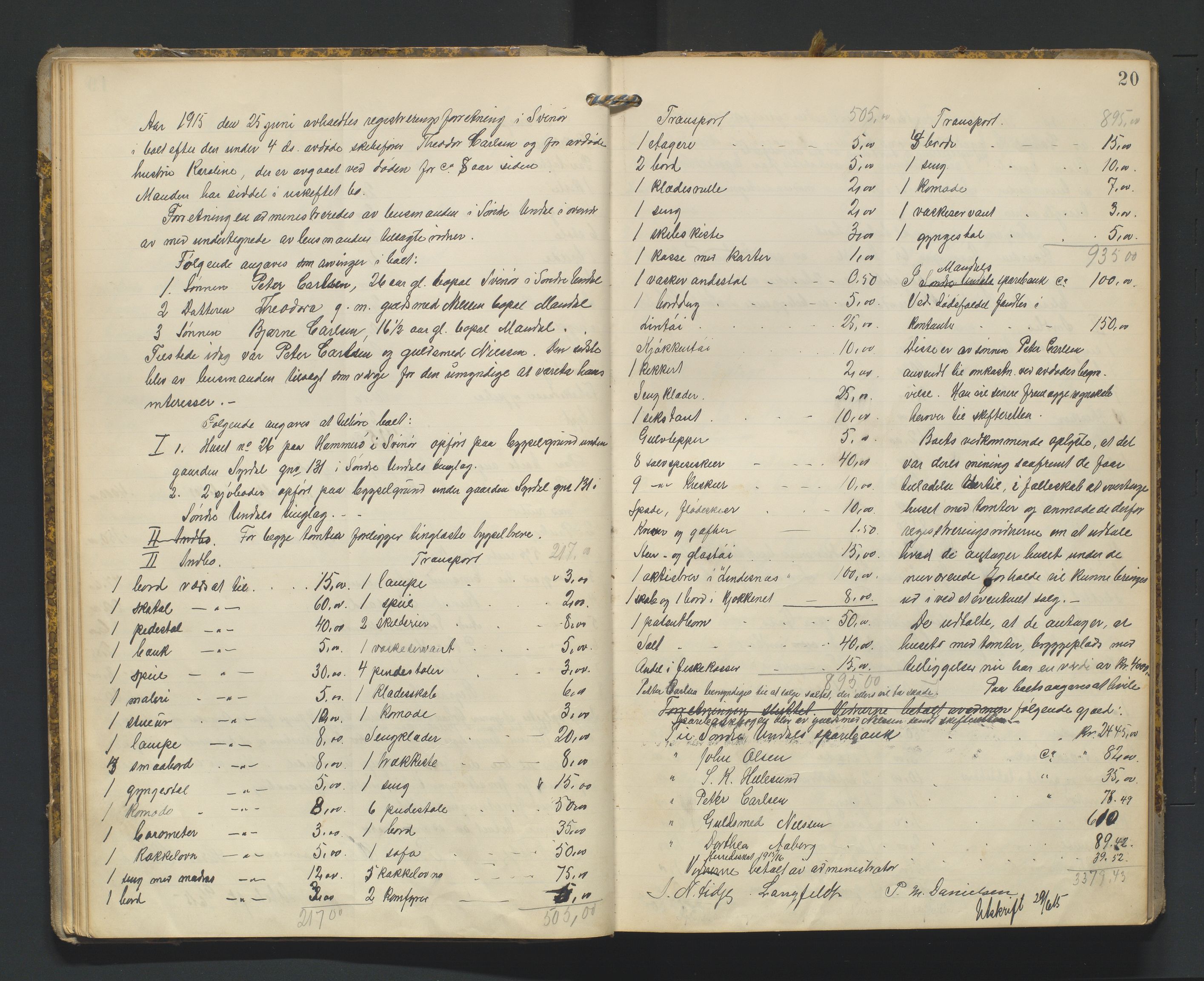 Mandal sorenskriveri, AV/SAK-1221-0005/001/H/Hc/L0065: Skifteregistreringsprotokoll nr 21 Sør-Audnedal, 1915-1931, p. 20