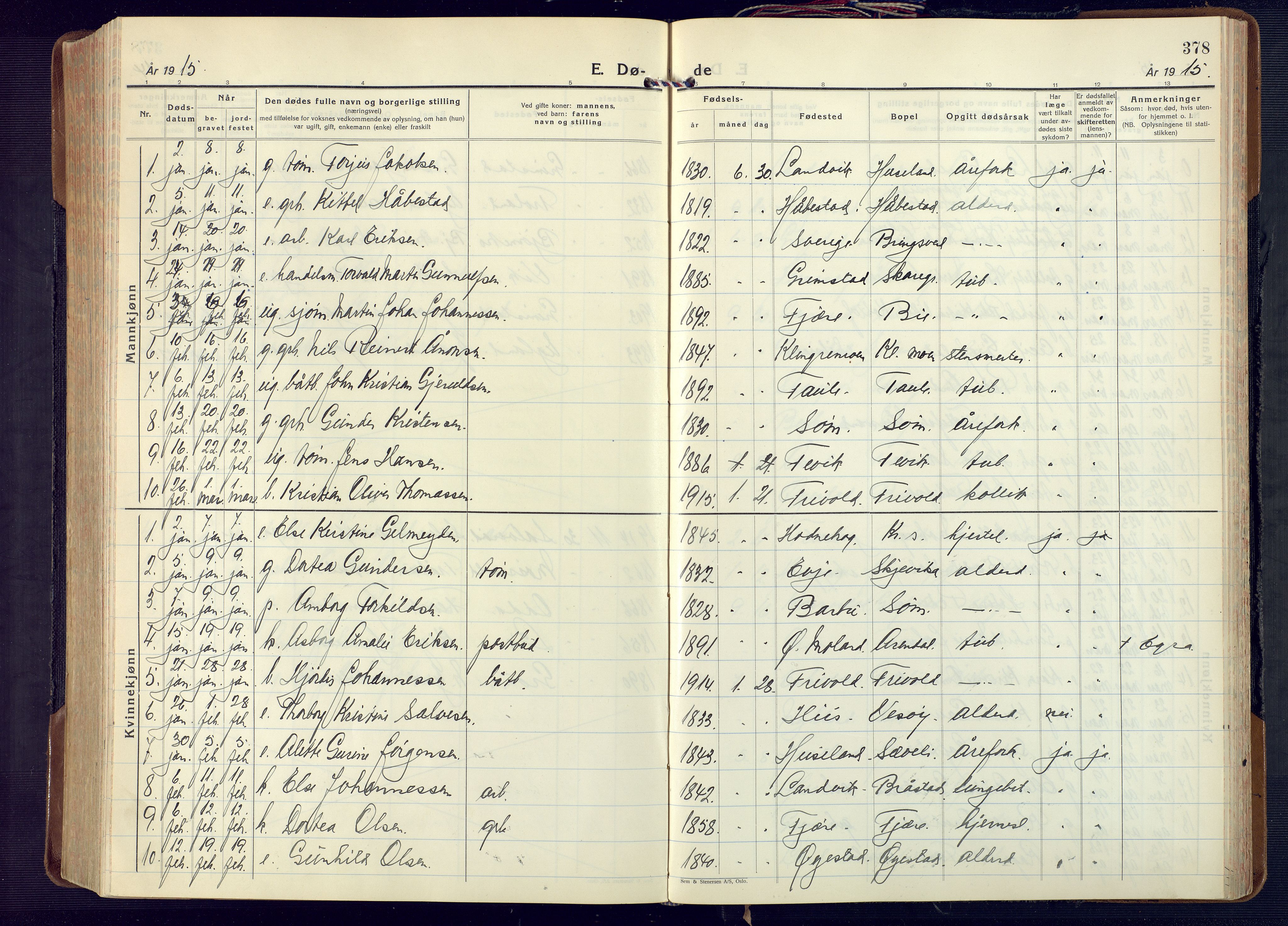 Fjære sokneprestkontor, SAK/1111-0011/F/Fa/L0004: Parish register (official) no. A 4, 1902-1925, p. 378