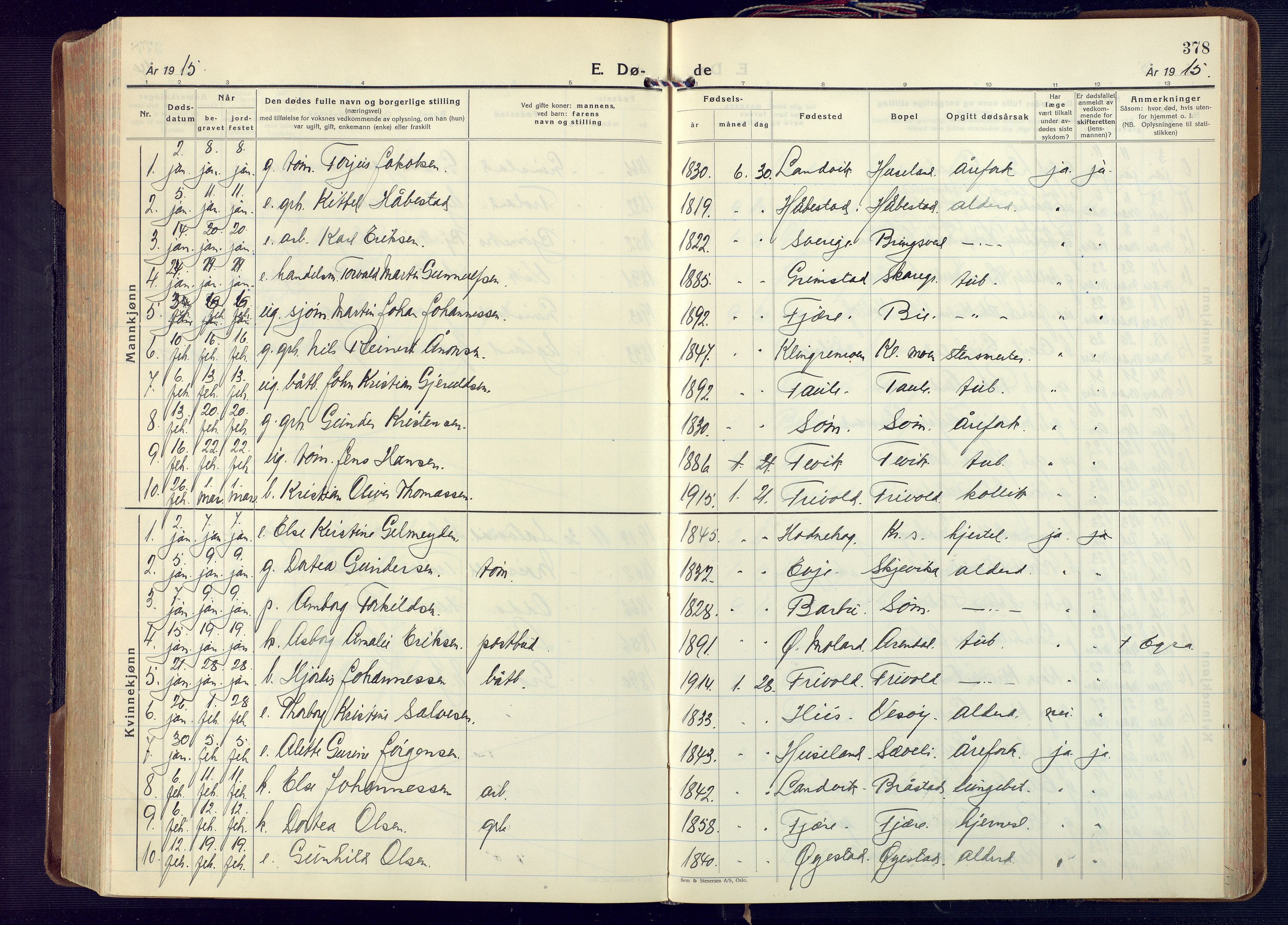 Fjære sokneprestkontor, AV/SAK-1111-0011/F/Fa/L0004: Parish register (official) no. A 4, 1902-1925, p. 378