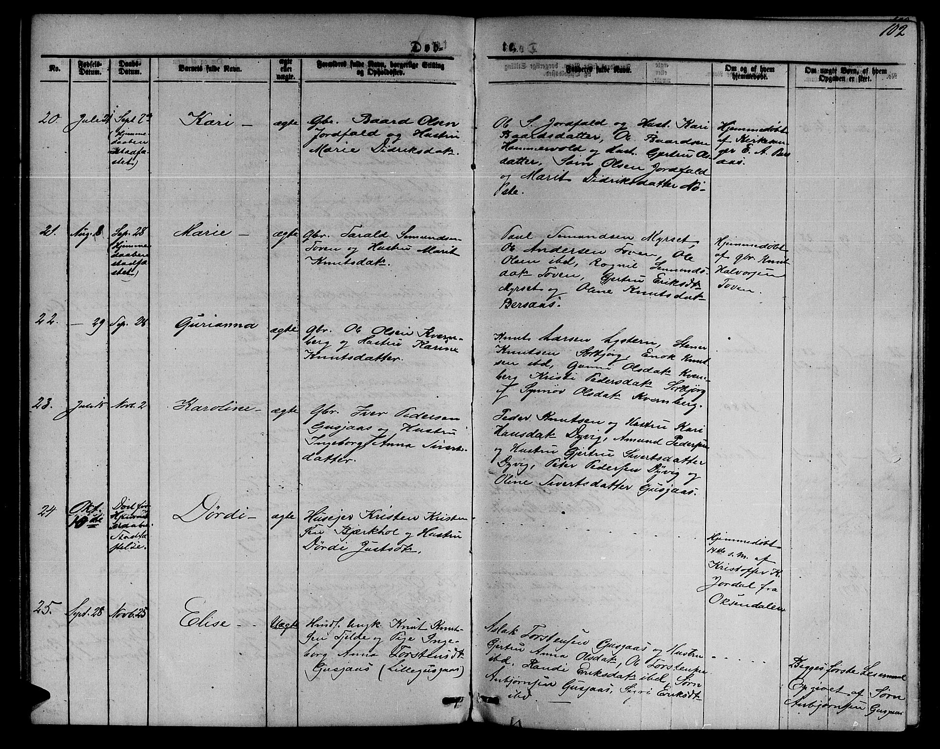 Ministerialprotokoller, klokkerbøker og fødselsregistre - Møre og Romsdal, AV/SAT-A-1454/551/L0630: Parish register (copy) no. 551C02, 1867-1885, p. 102