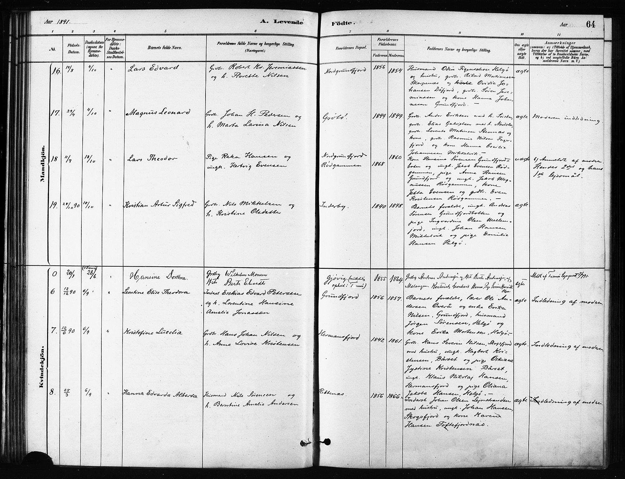Karlsøy sokneprestembete, SATØ/S-1299/H/Ha/Haa/L0011kirke: Parish register (official) no. 11, 1879-1892, p. 64