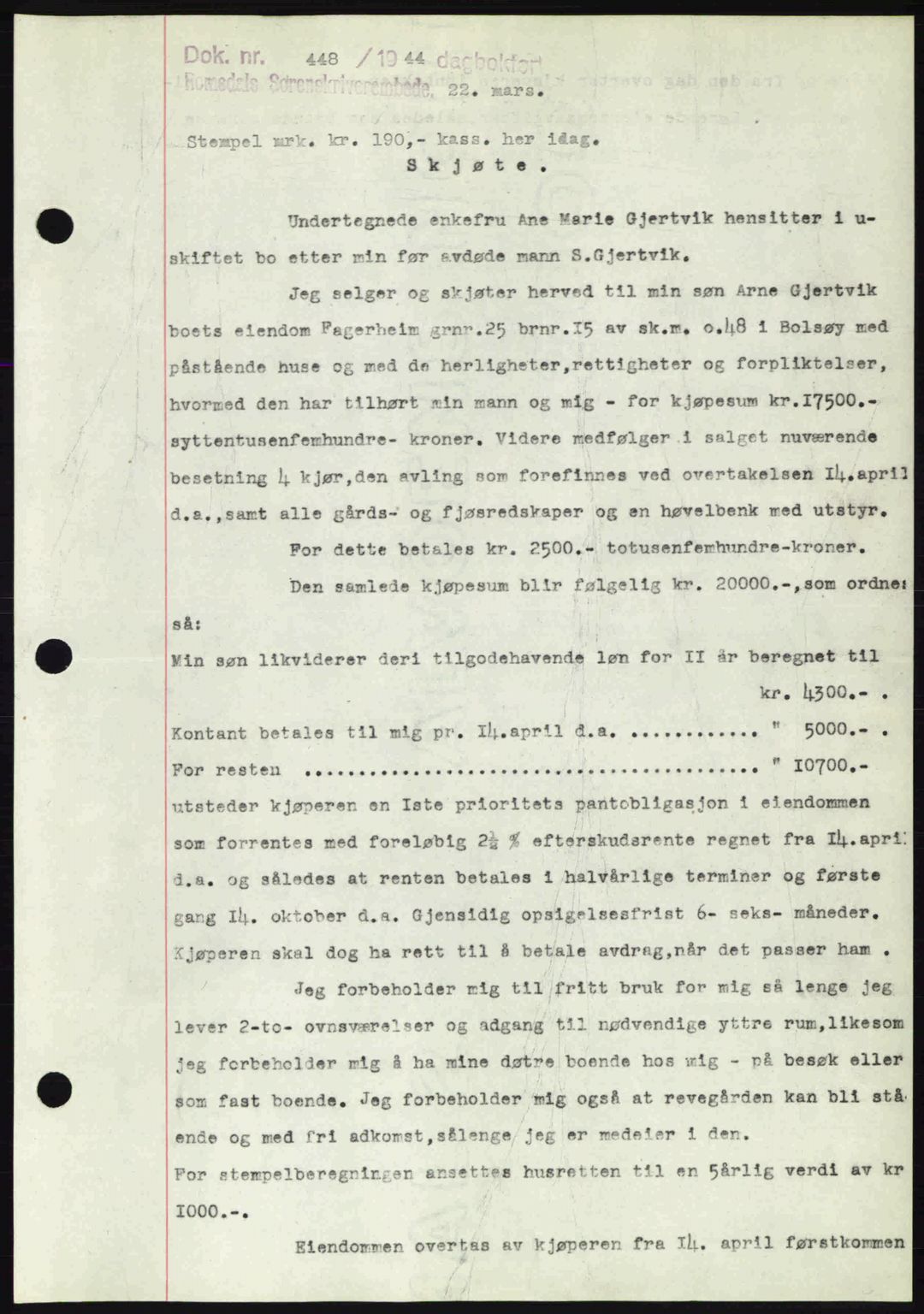 Romsdal sorenskriveri, AV/SAT-A-4149/1/2/2C: Mortgage book no. A16, 1944-1944, Diary no: : 448/1944