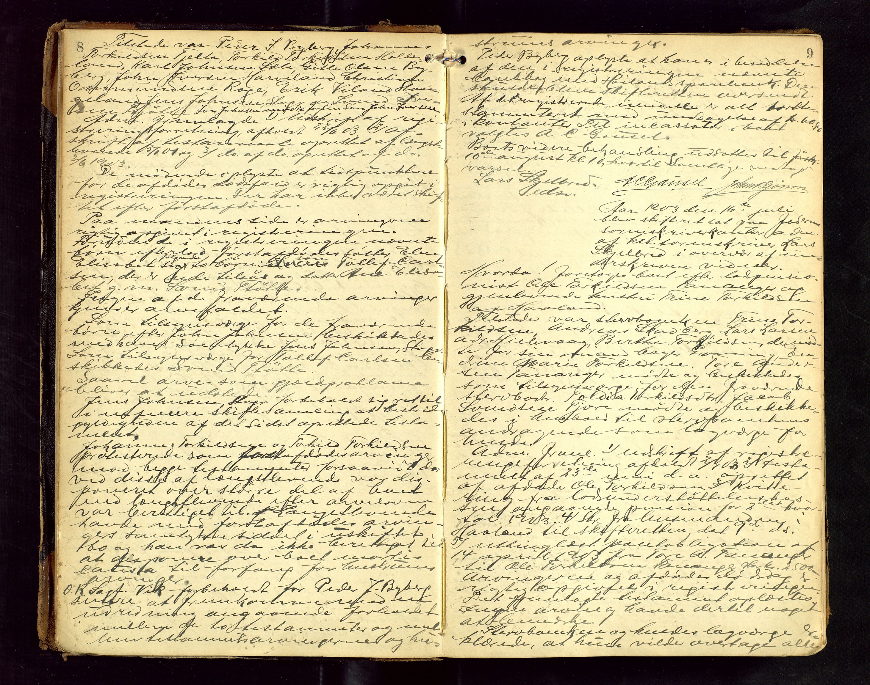 Jæren sorenskriveri, AV/SAST-A-100310/01/5/53/53BA/L0001: SKIFTEFORHANDLINGSPROTOKOLL, 1903-1908, p. 8-9