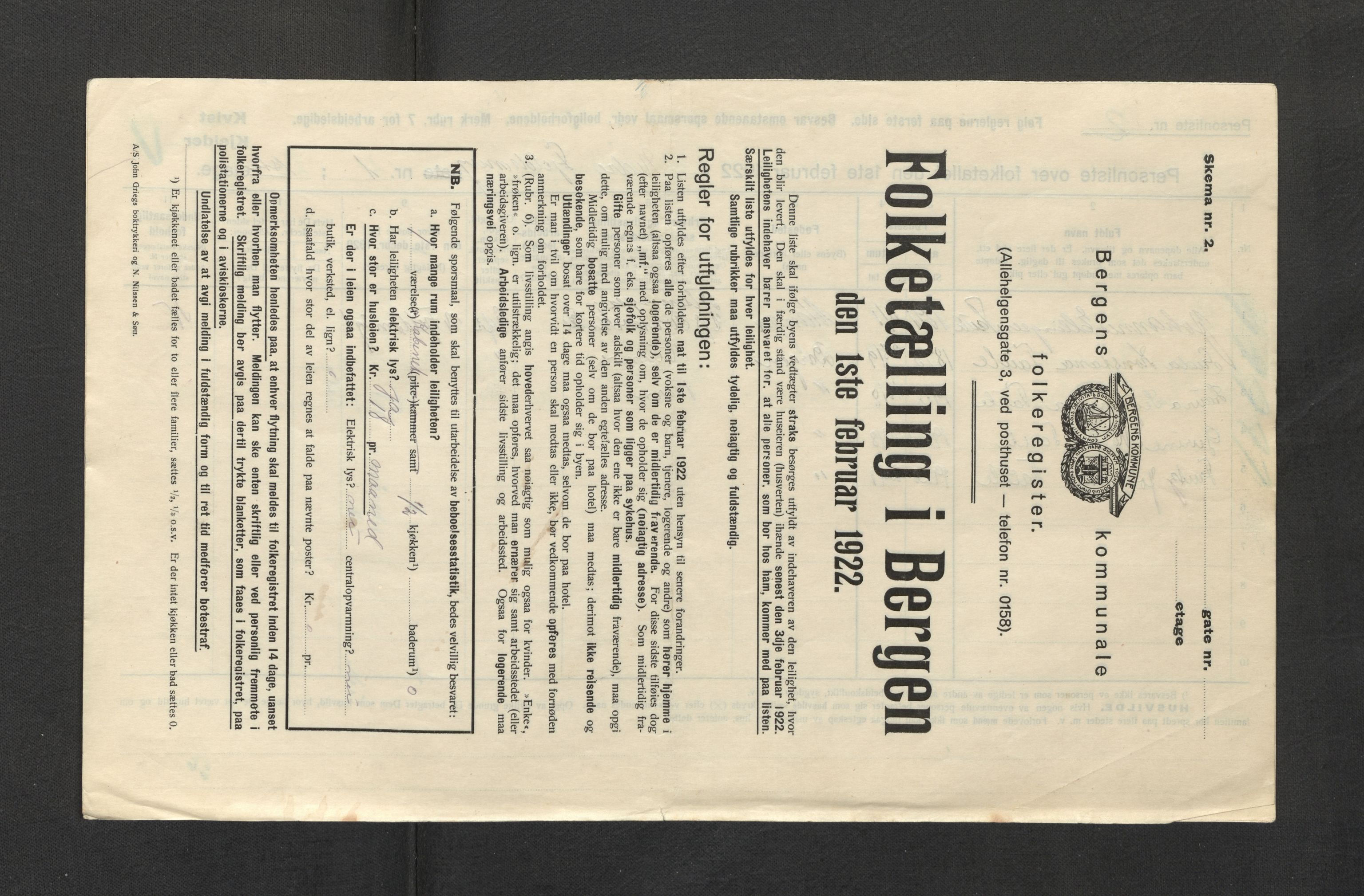 SAB, Municipal Census 1922 for Bergen, 1922, p. 7692