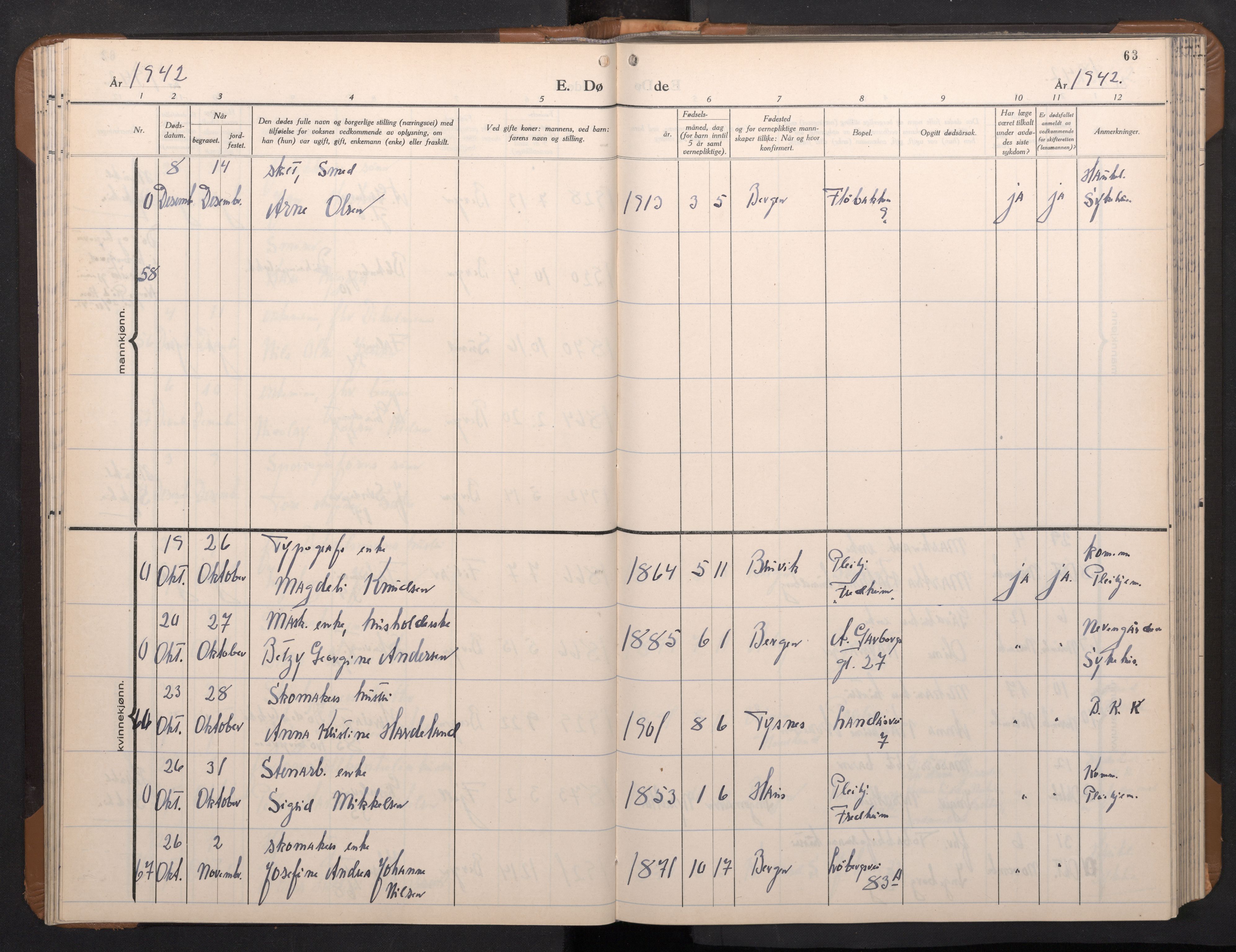 Årstad Sokneprestembete, AV/SAB-A-79301/H/Hab/L0026: Parish register (copy) no. D 3, 1940-1950, p. 62b-63a