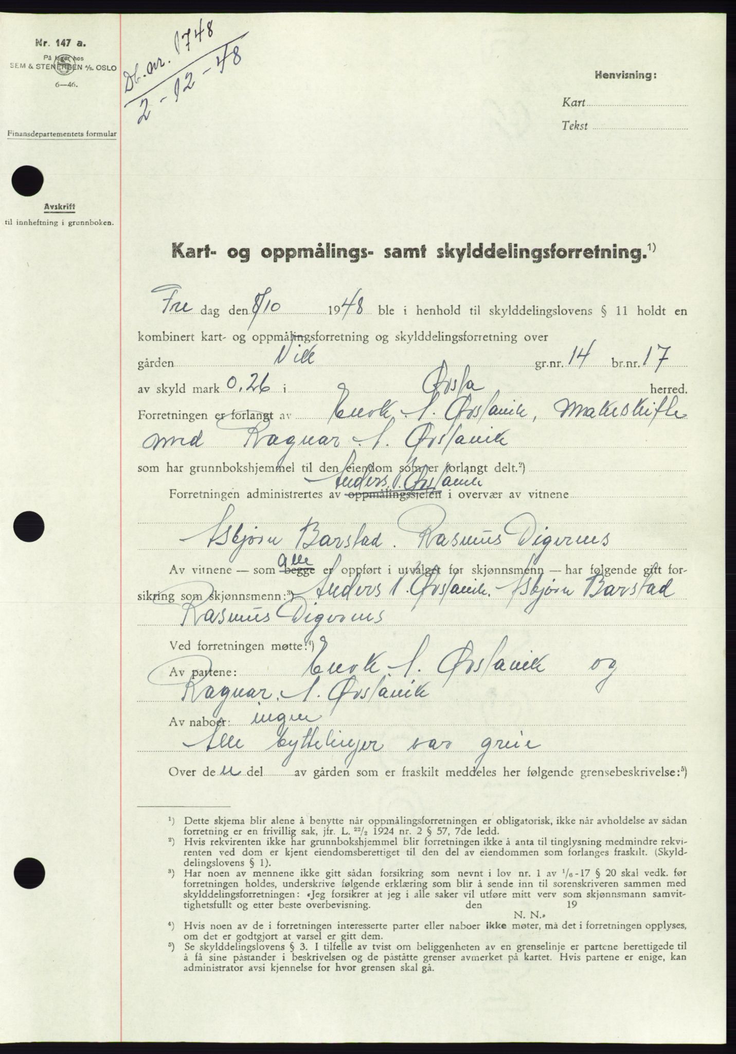 Søre Sunnmøre sorenskriveri, AV/SAT-A-4122/1/2/2C/L0083: Mortgage book no. 9A, 1948-1949, Diary no: : 1748/1948